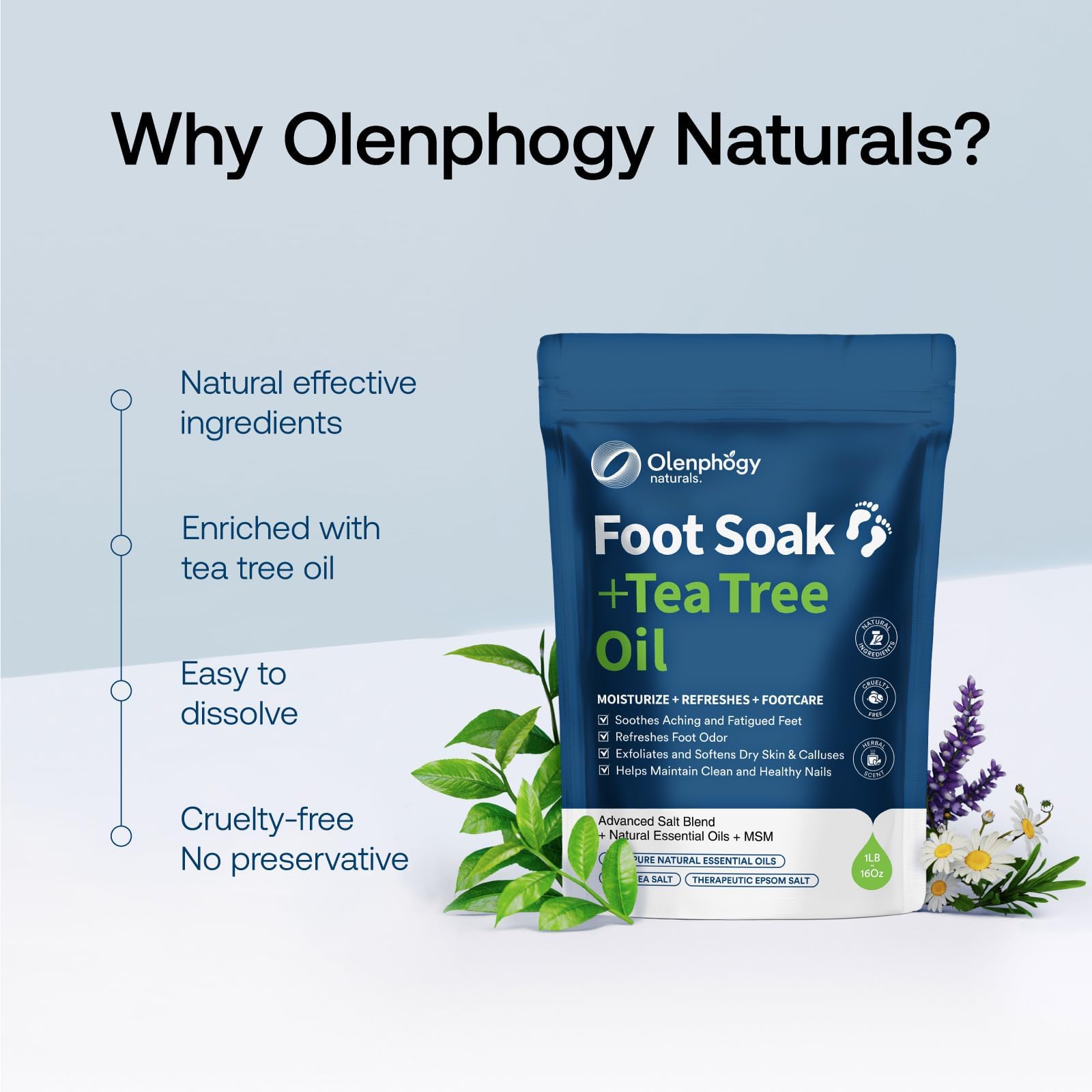 Natural ingredients label of Olenphogy foot soak
