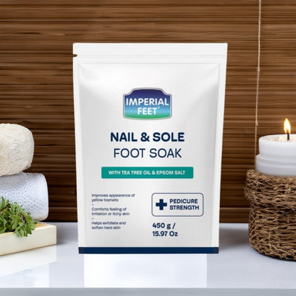 Application of Imperial Feet foot soak for callus removal