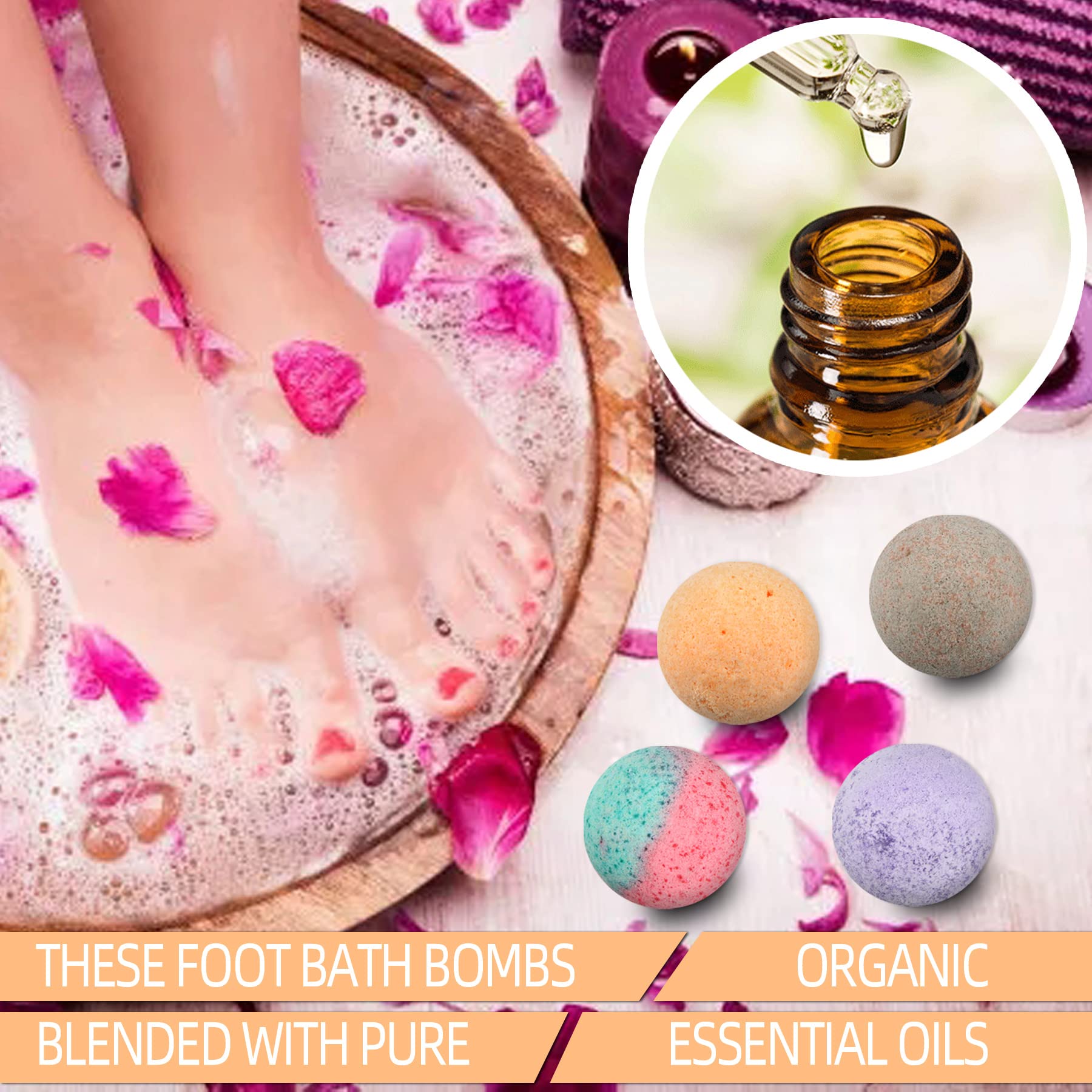Spa setting with Magiherbe foot bath bombs dissolving in a basin