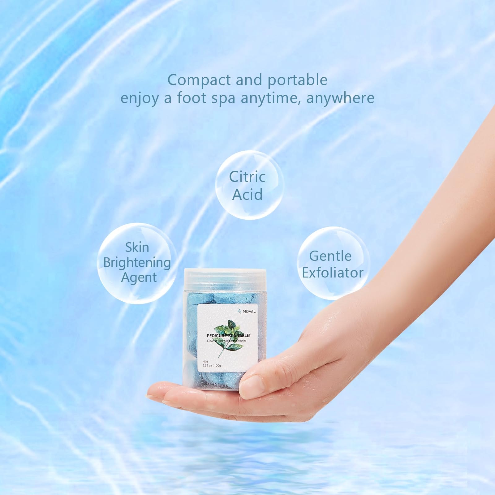 Close up of Noval pedicure spa tablets texture