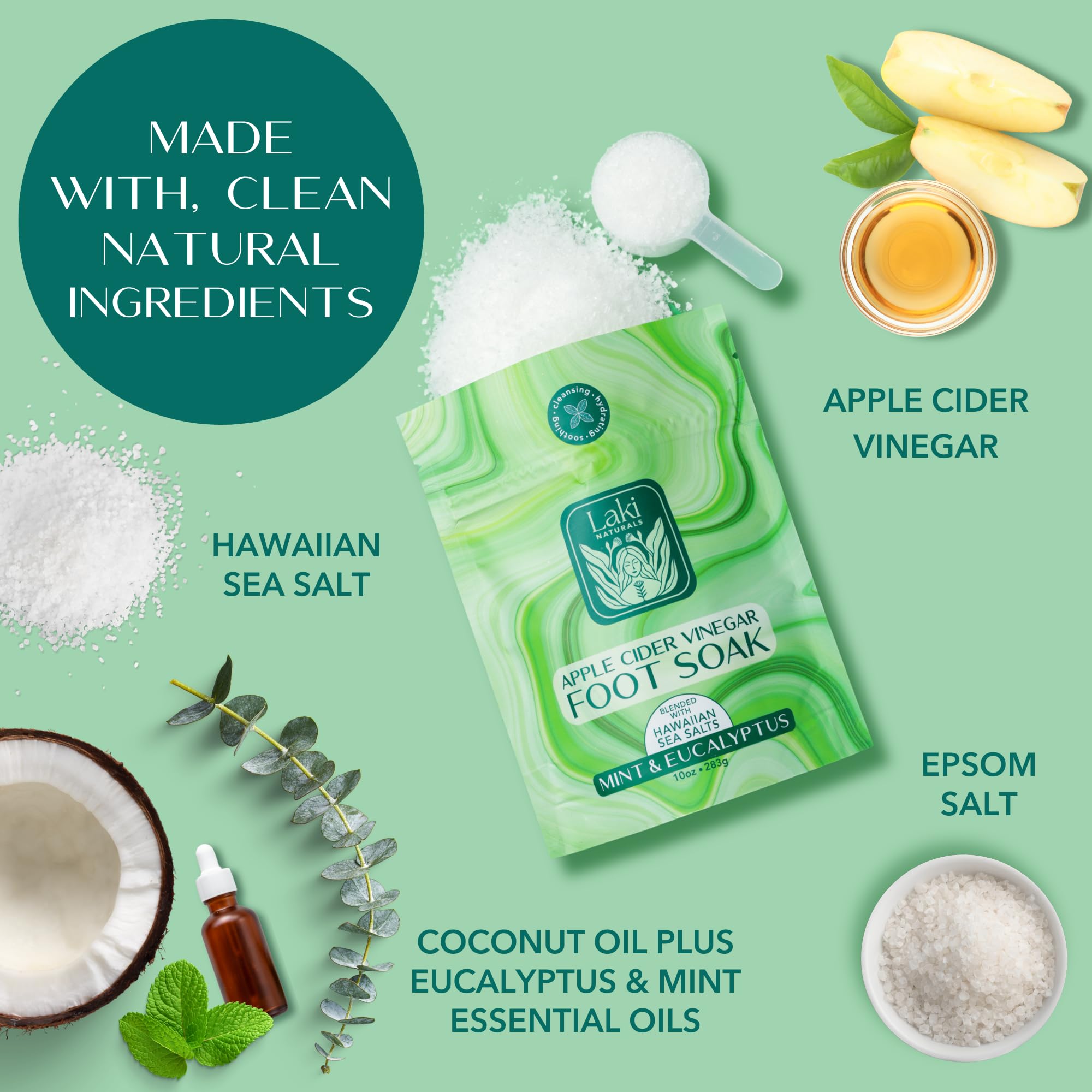Premium USA imported Epsom salt foot soak with Hawaiian sea salts ingredient label