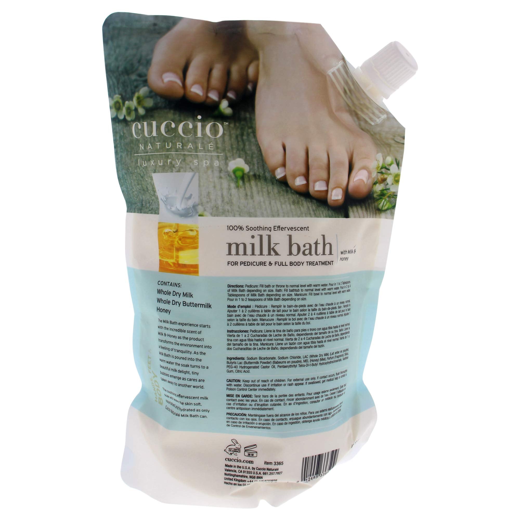 Effervescent milk and honey pedicure soak by Cuccio Naturale for salon professional foot care