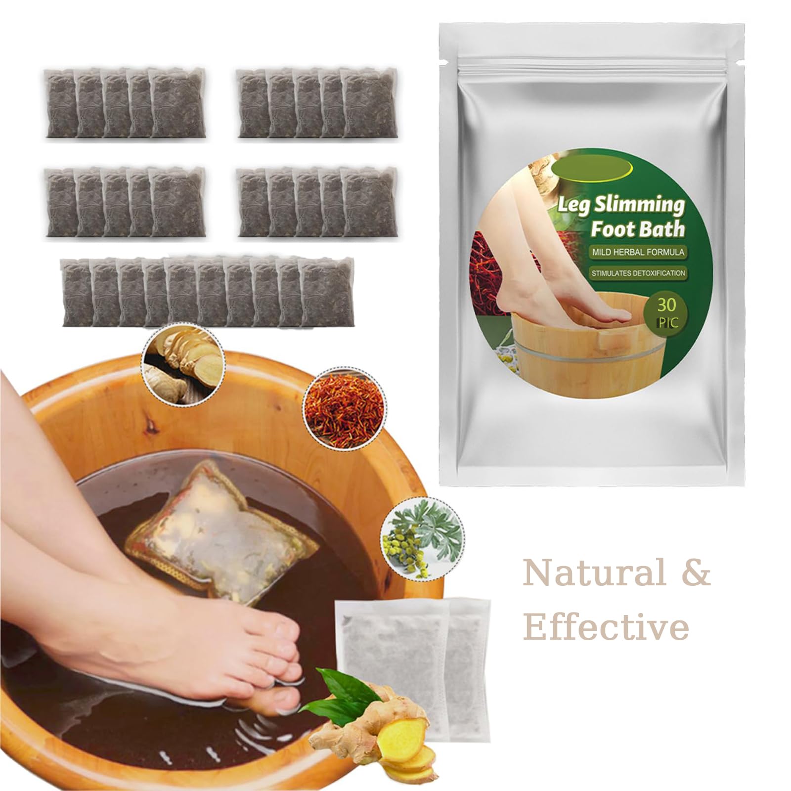 Close up of MSLing herbal foot bath bag ingredients