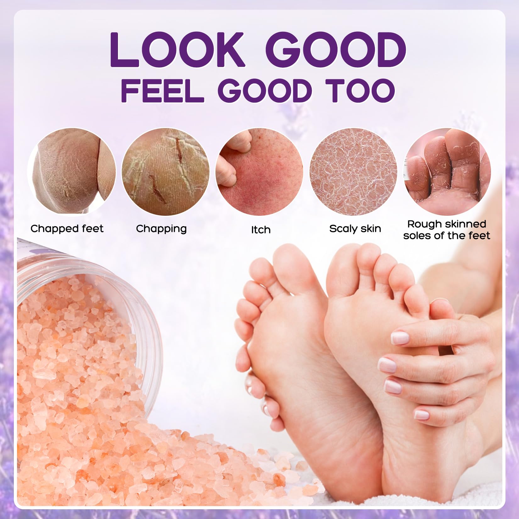 Close up of Himalayan pink salt texture for foot spa