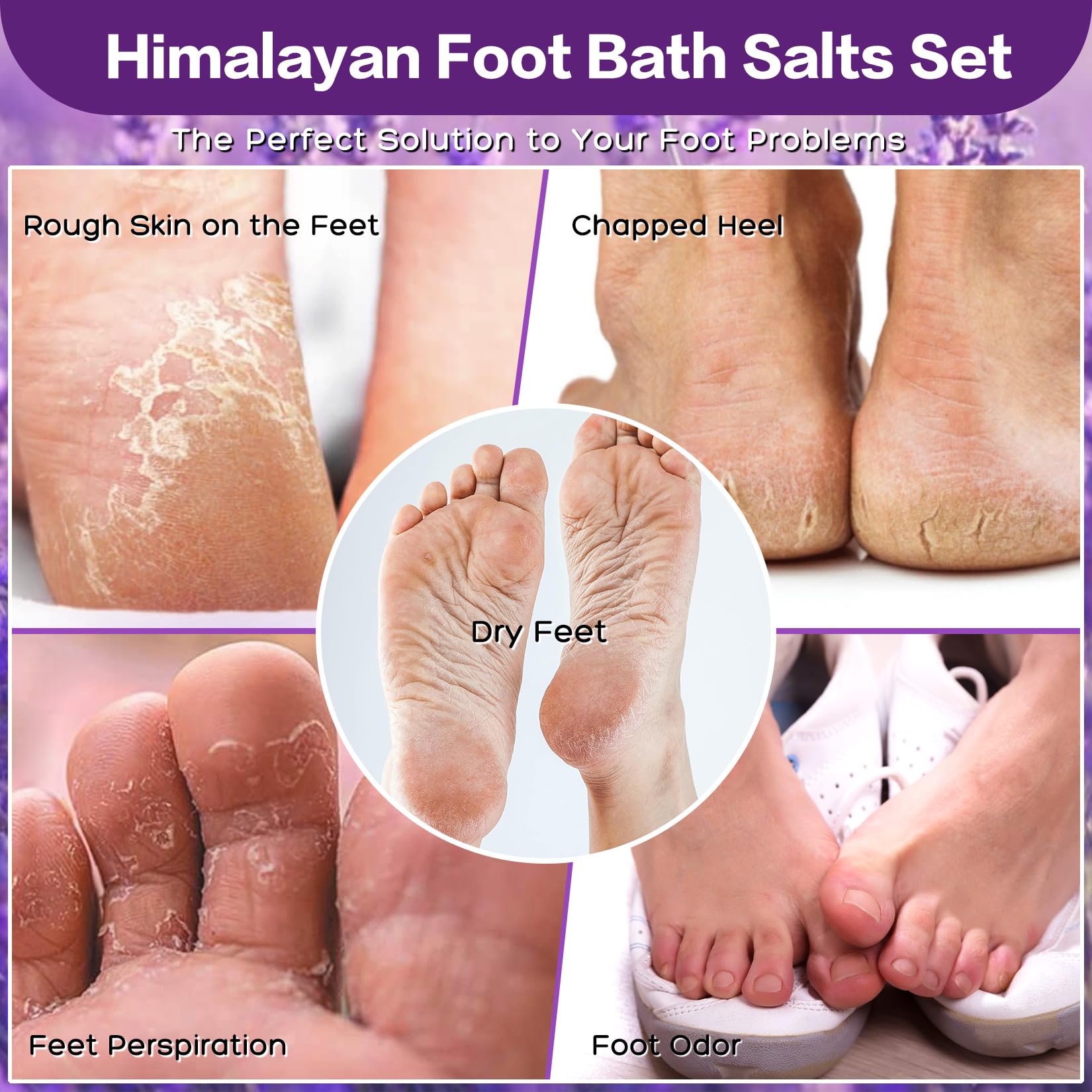 Top view of natural ingredients in Xiweioo foot soak salt