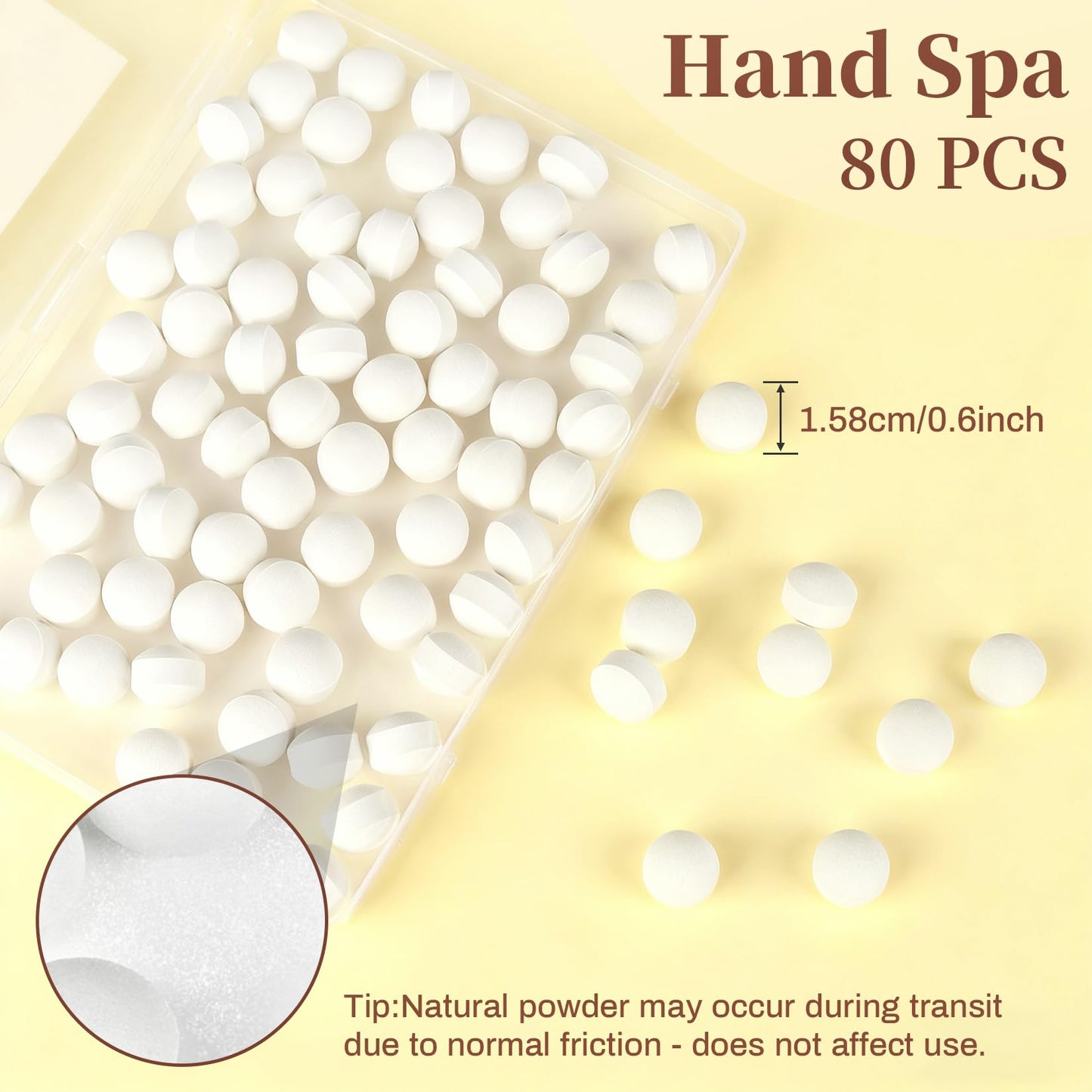Effervescent manicure soaking tablets dissolving in water
