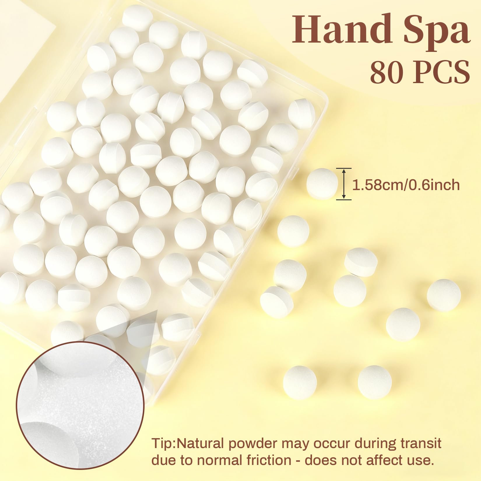 Effervescent manicure soaking tablets dissolving in water