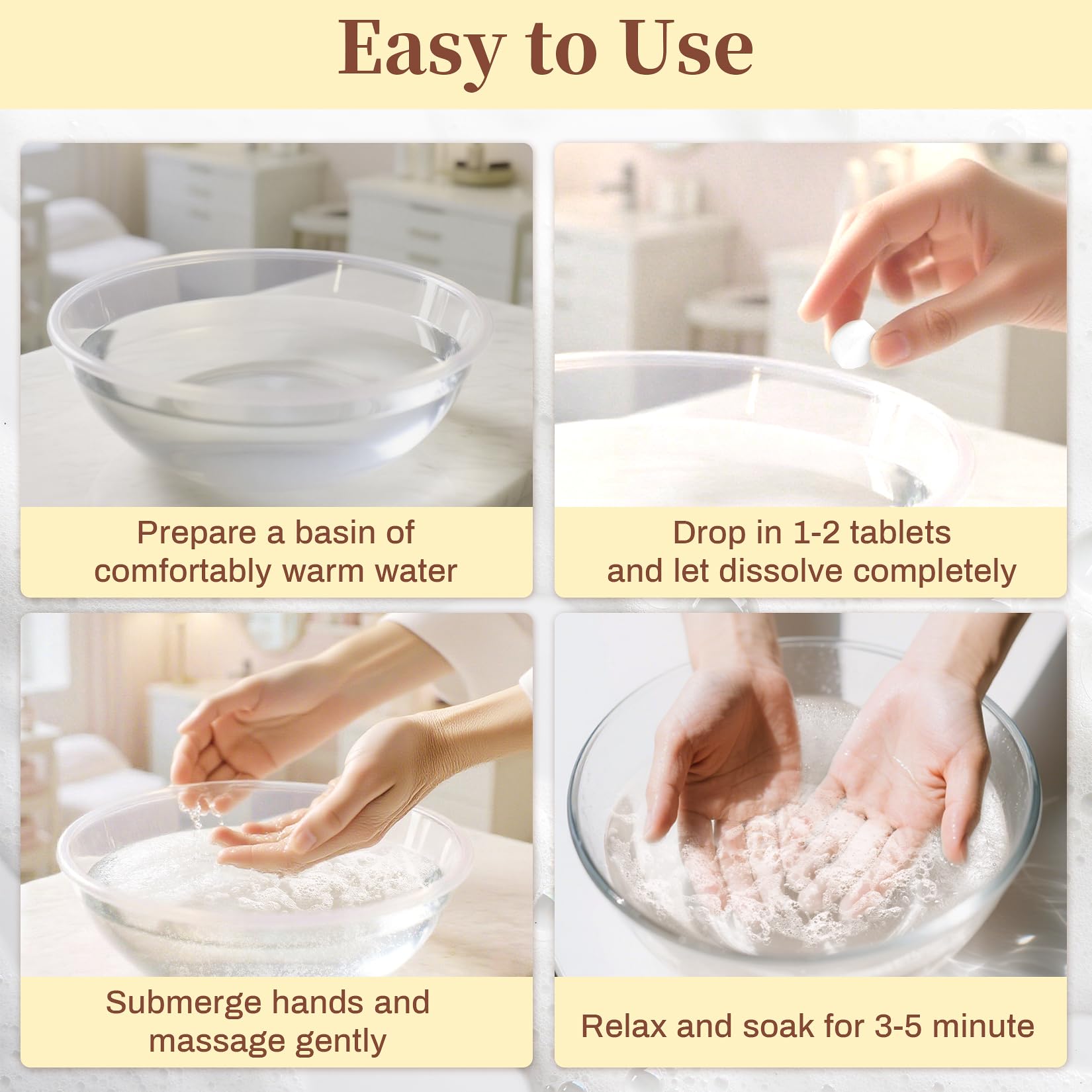 Top view of Raqeho nail soak tablets 8 ounce packaging