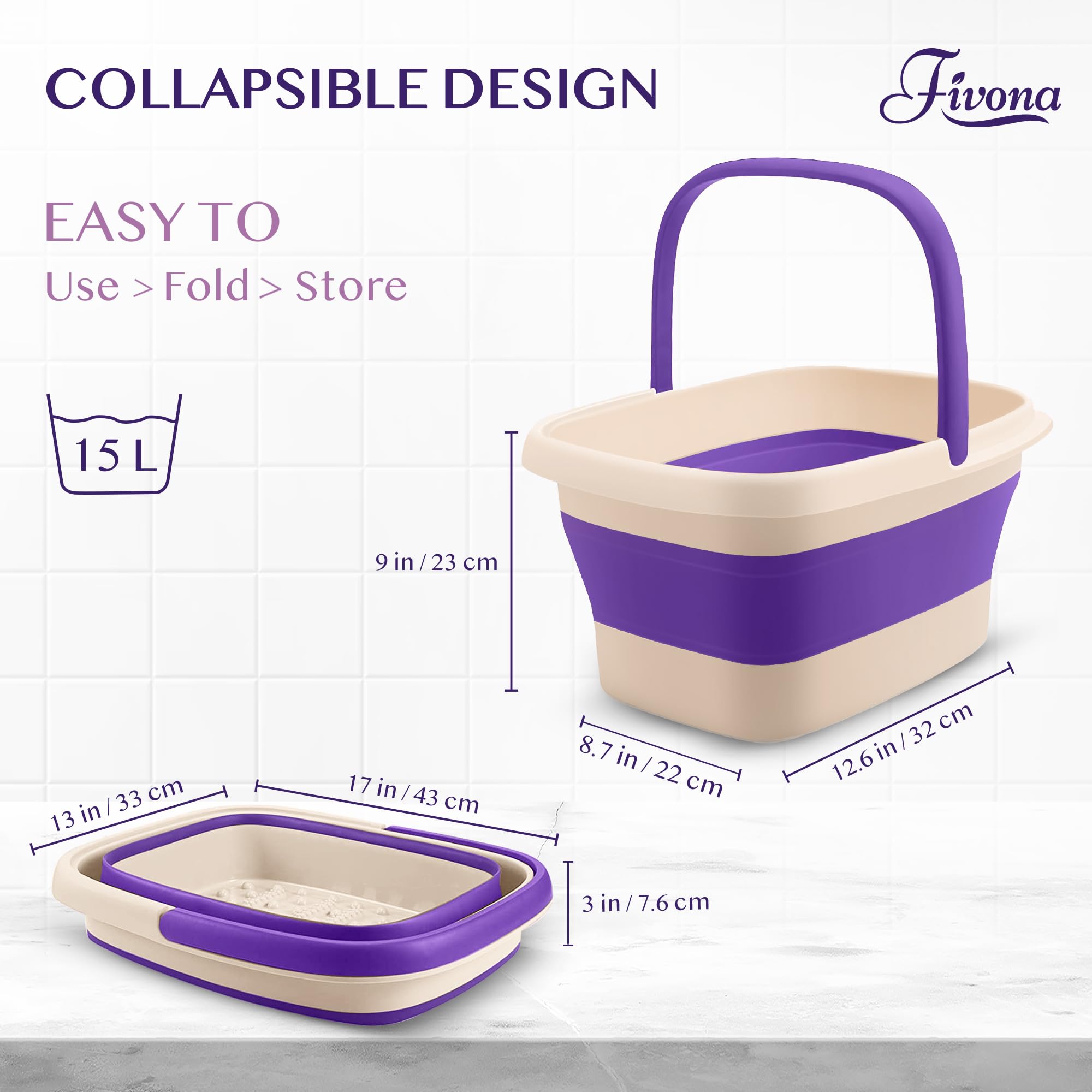 Fivona foldable foot bath tub demonstrating space saving profile