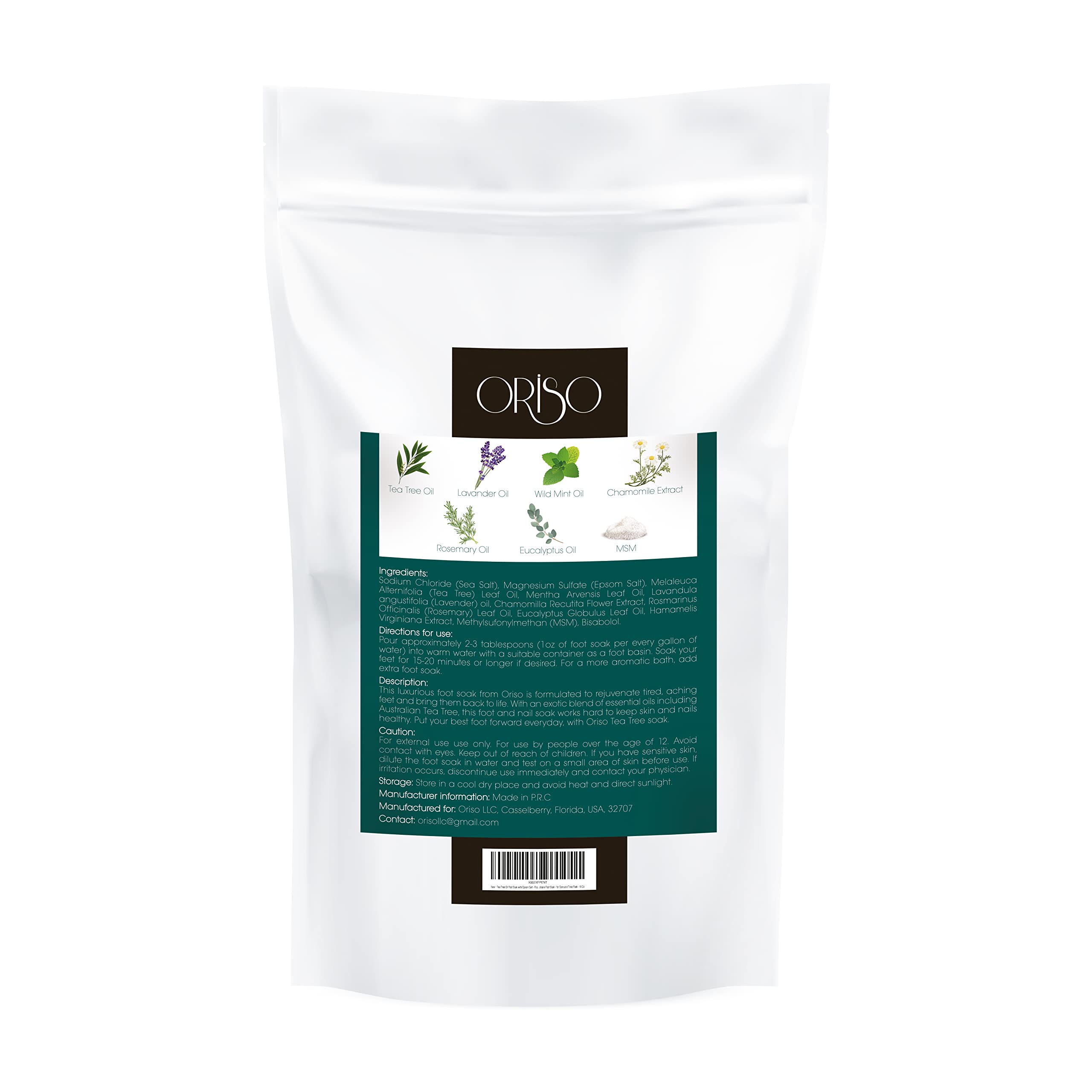 Oriso foot soak with Epsom salts and lavender bottle