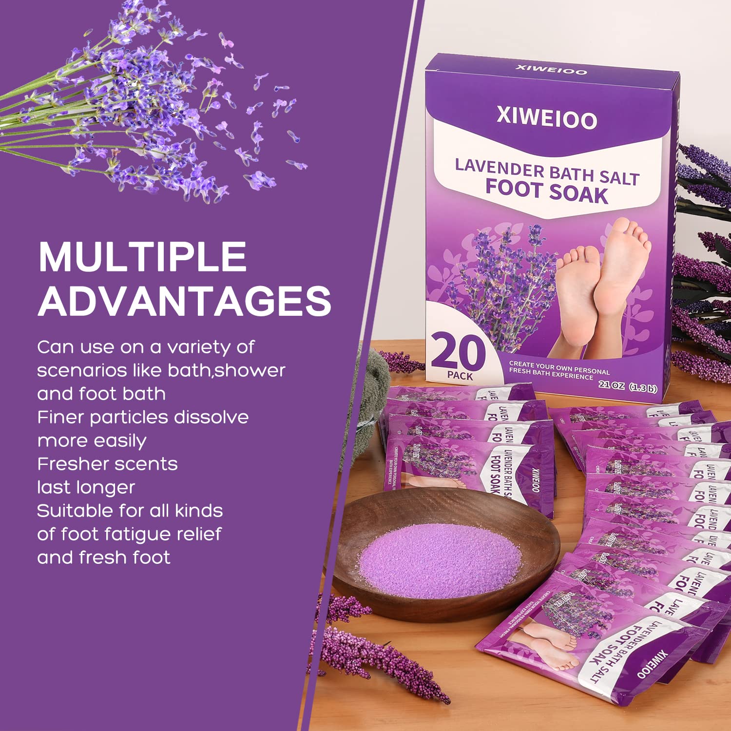 Xiweioo tea tree oil and lavender foot soak product box