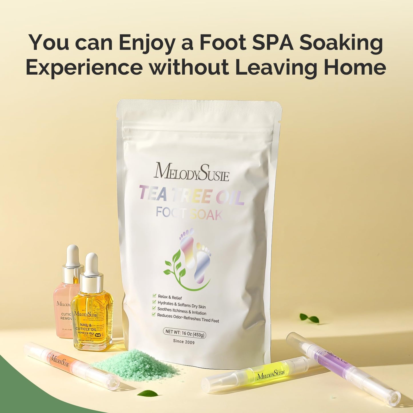 MelodySusie Tea Tree Oil Foot Soak 16 ounce jar side profile