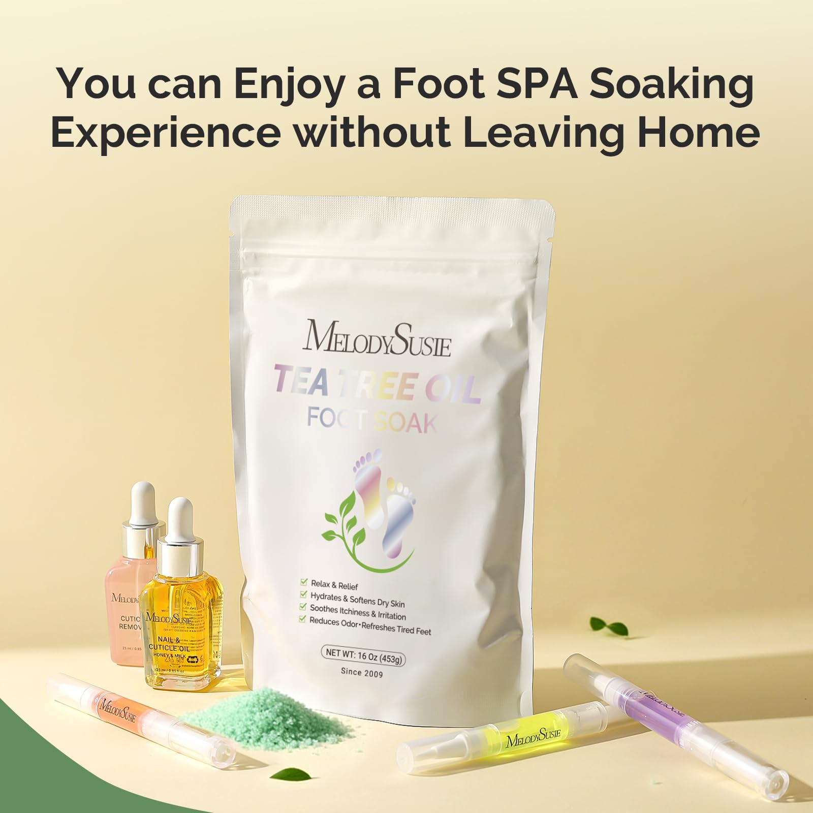 MelodySusie Tea Tree Oil Foot Soak 16 ounce jar side profile