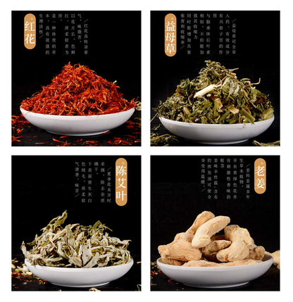 Detail of the herbal ingredients including safflower and motherwort for blood circulation boost