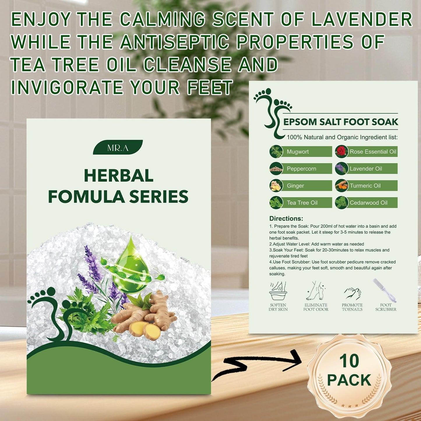 Educational graphic showing how to use the foot soak