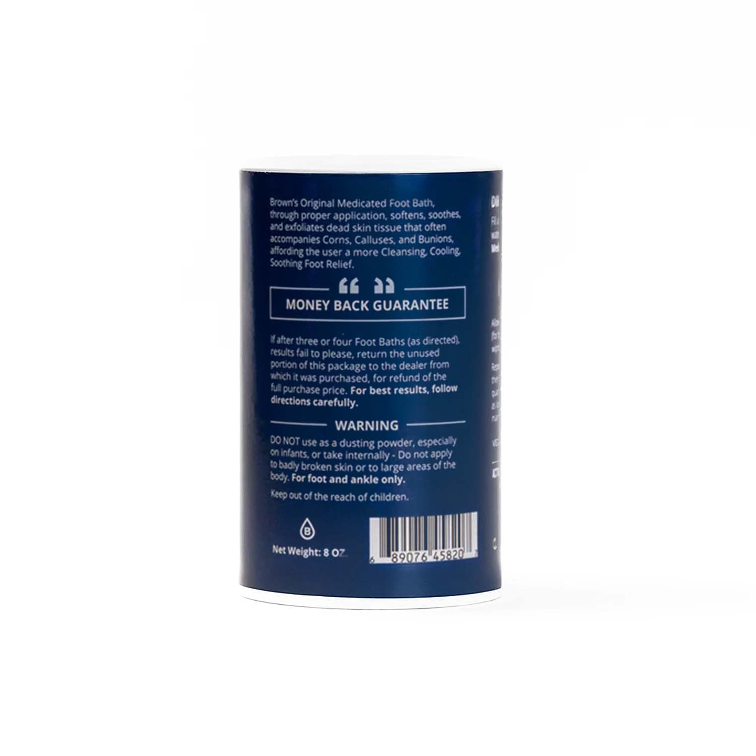 Brown's Original Medicated Foot Bath showing the active ingredient list on the back label.