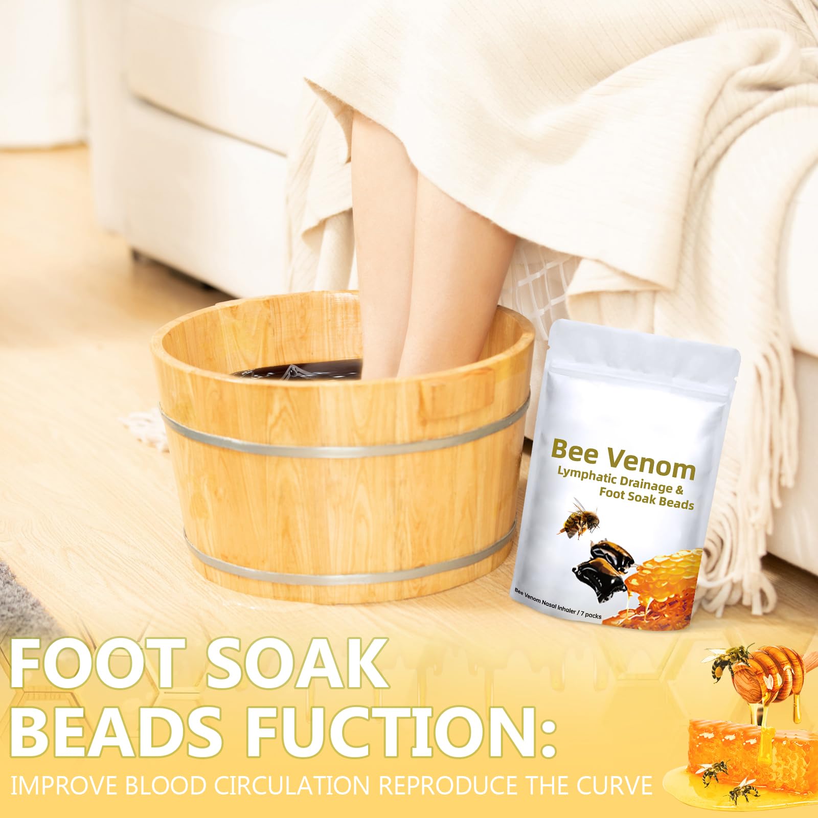 Side profile of Repwey bee venom slimming foot soak beads packaging