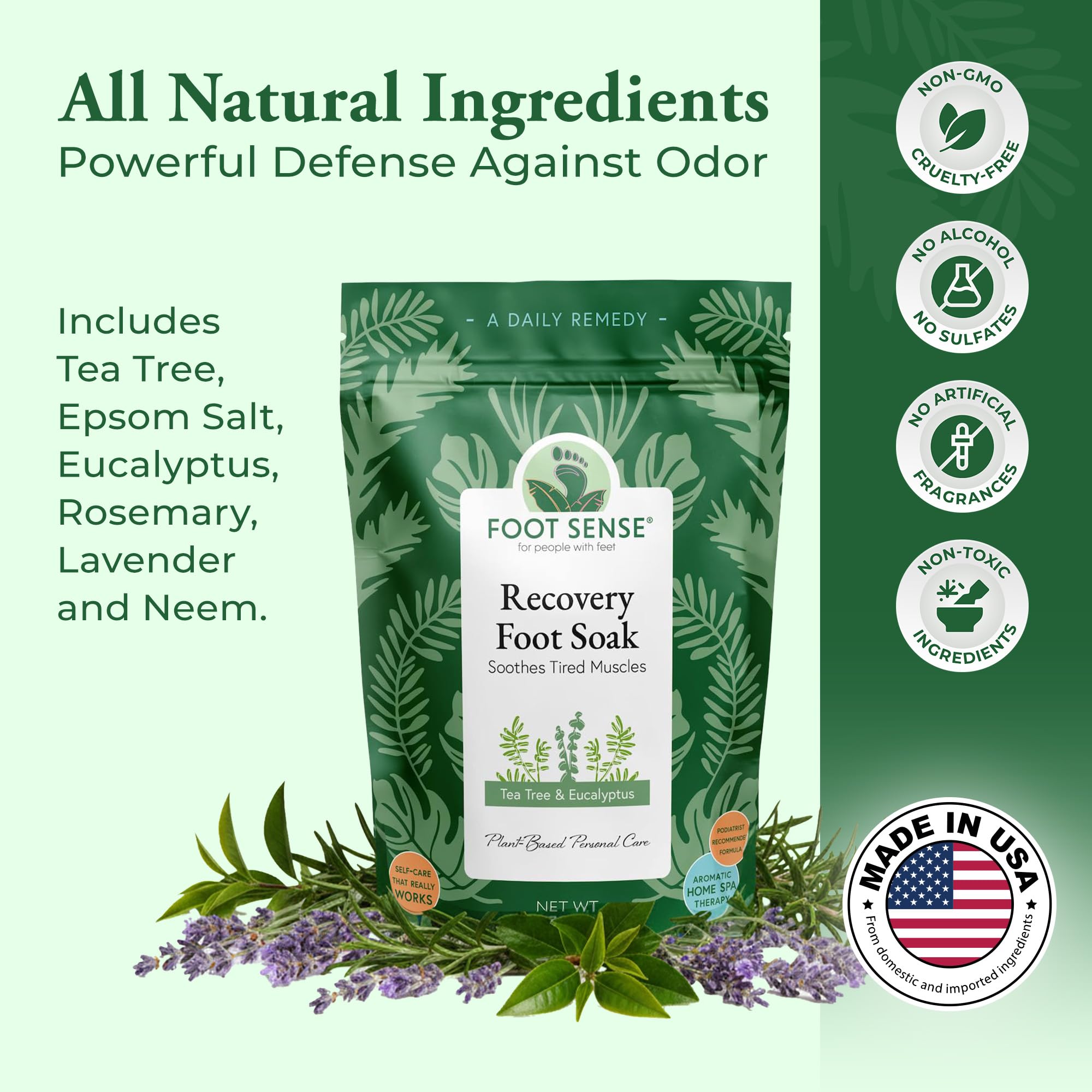 All natural tea tree oil foot soak powder being poured into a warm water basin