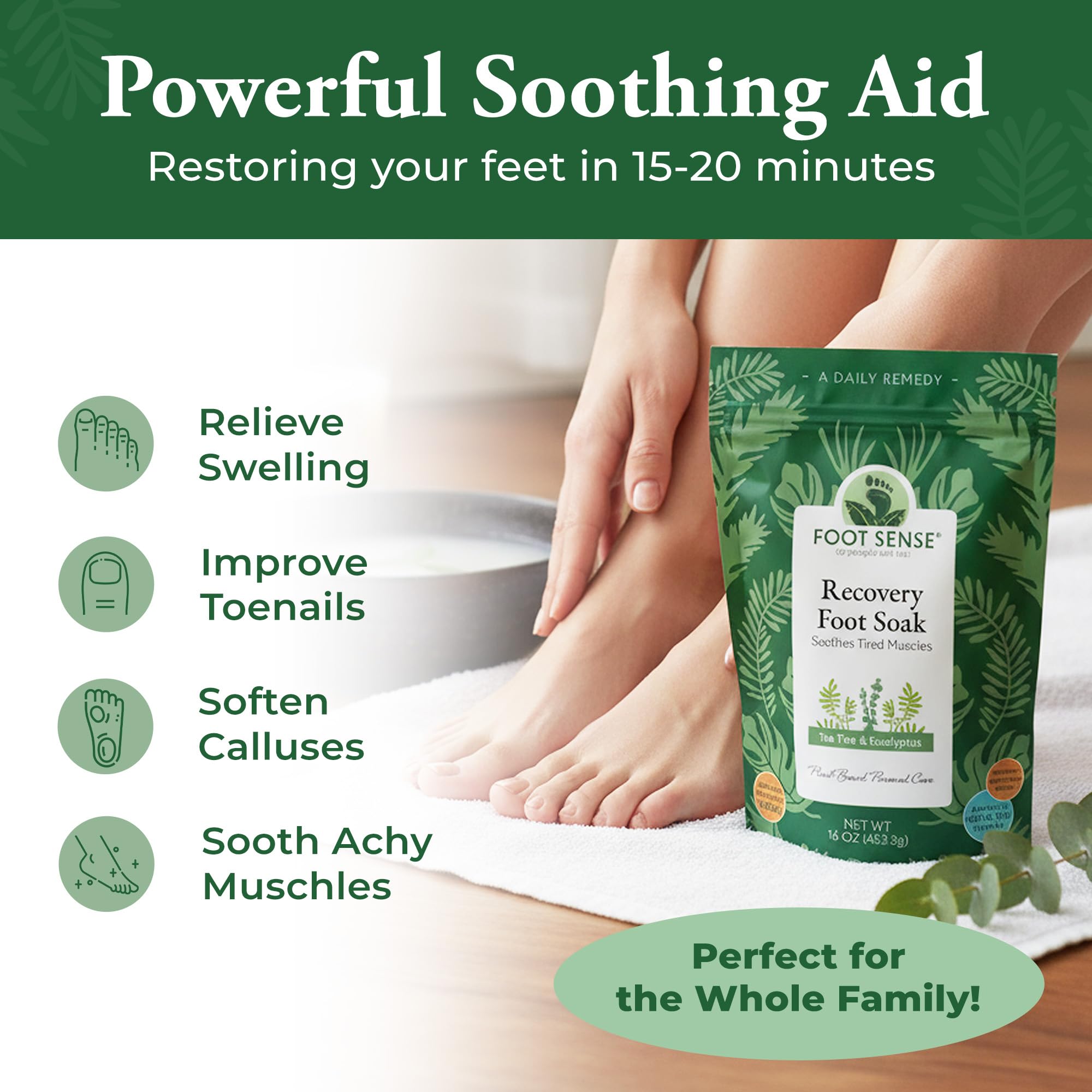 Person soothing tired feet in a therapeutic Epsom salt bath for odor relief