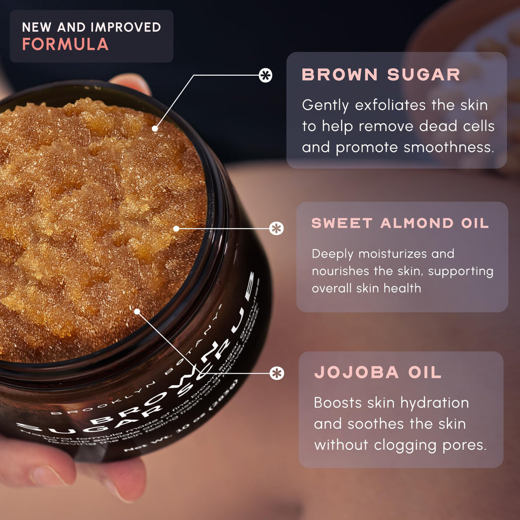 Brooklyn Botany Brown Sugar Body Scrub jar opened with natural texture