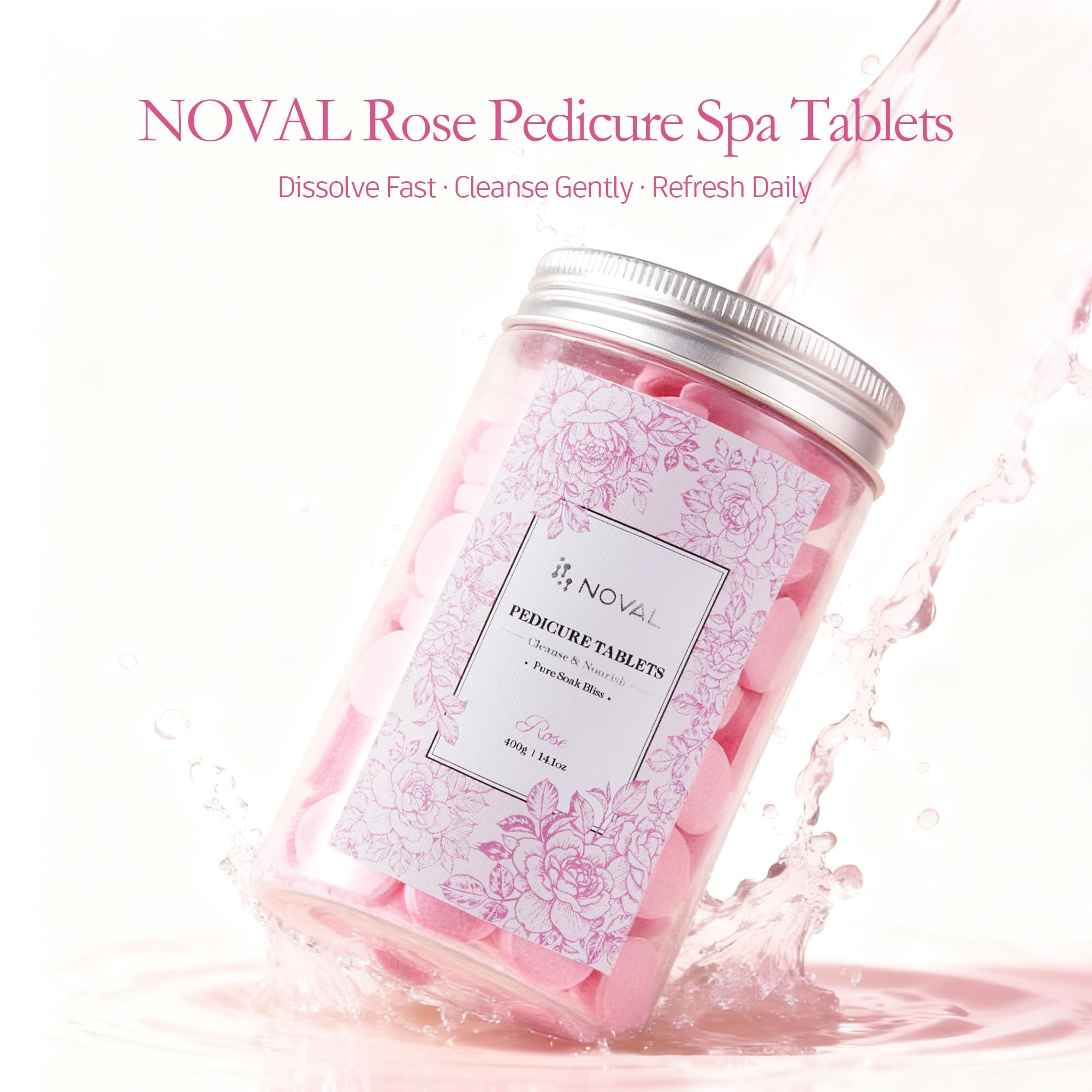 Close up of pink Noval pedicure spa tablets