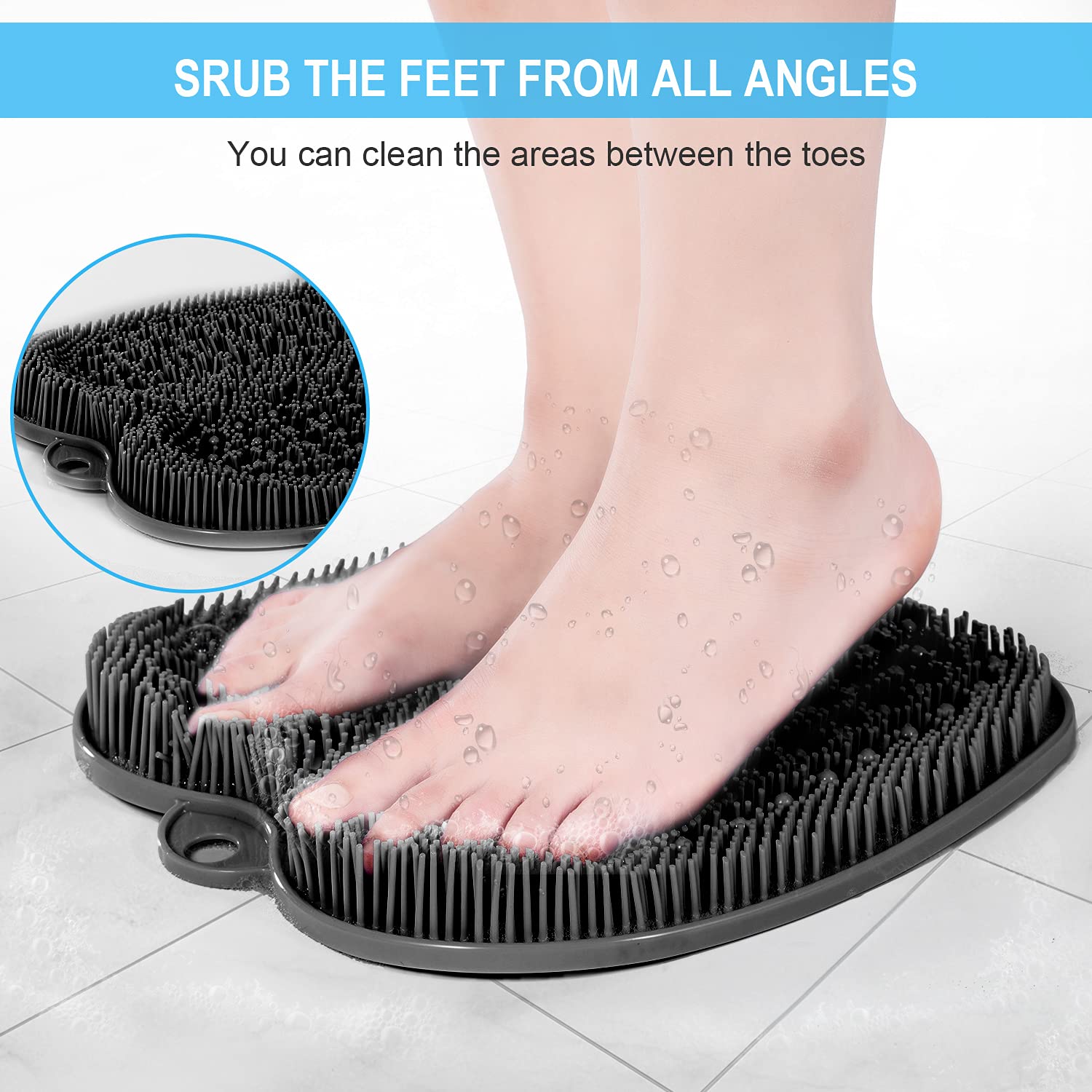 Close up of Beskar shower mat bristles for foot exfoliation