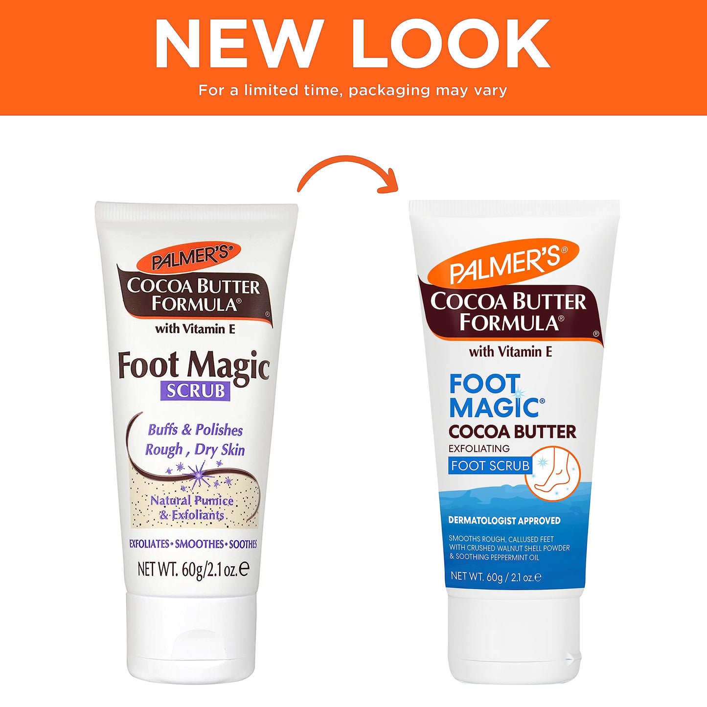 Palmer's exfoliating foot scrub tube back label showing ingredients and directions