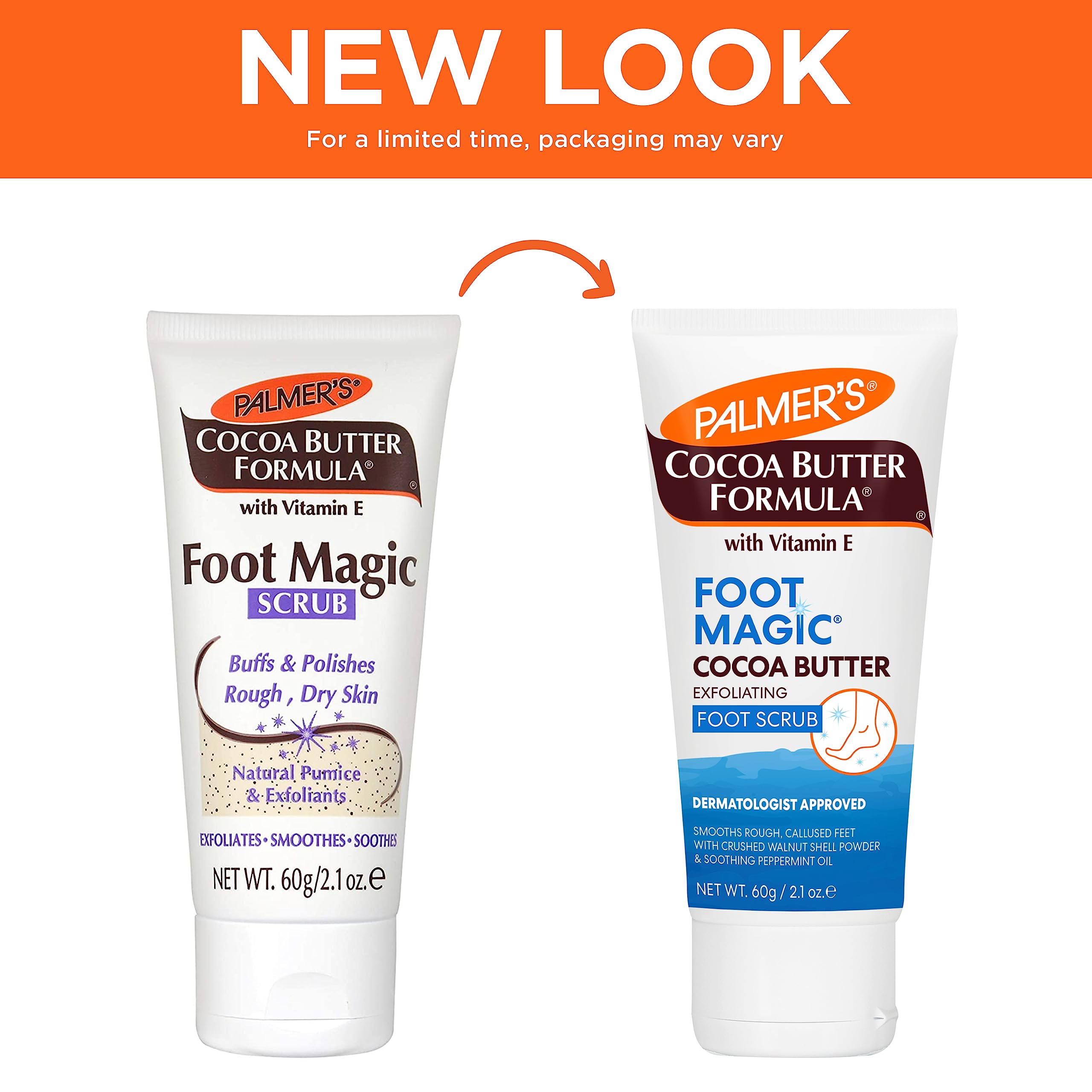 Palmer's exfoliating foot scrub tube back label showing ingredients and directions