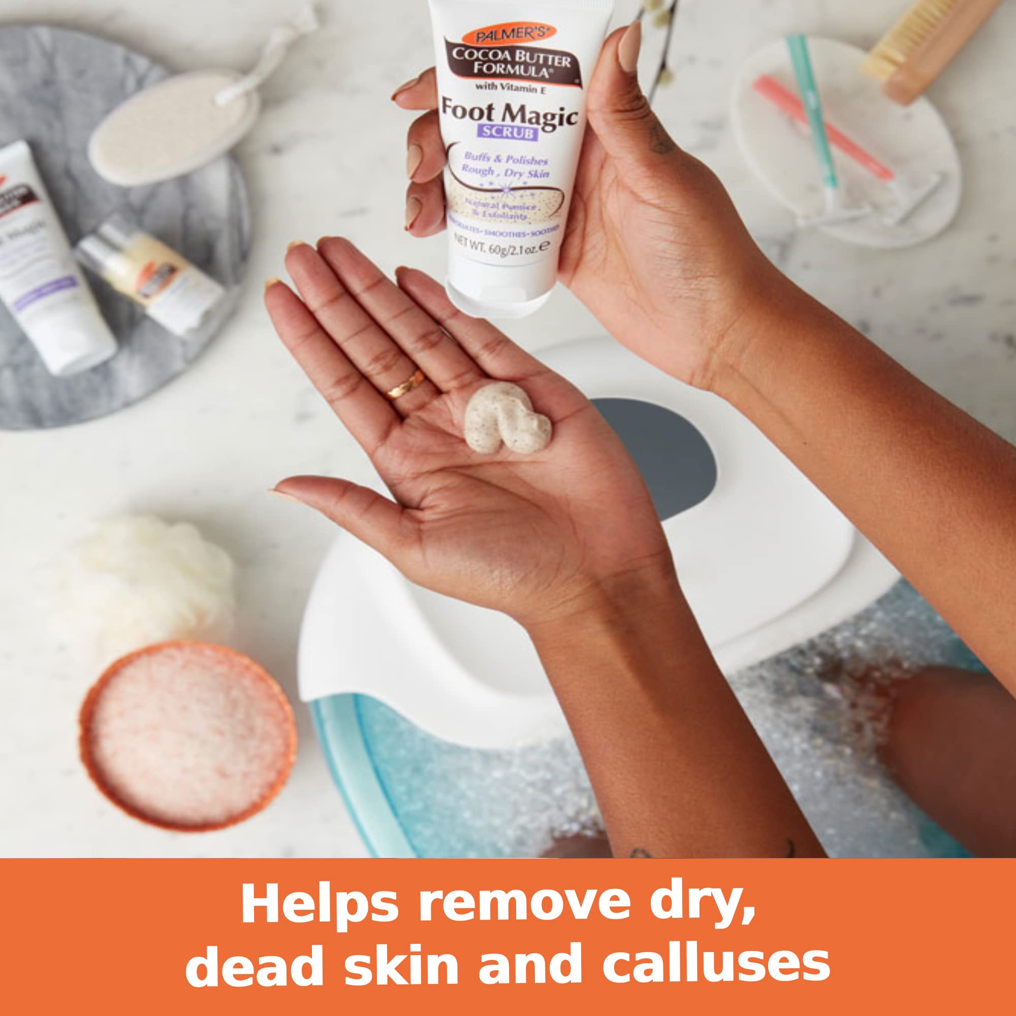 Palmer's foot magic scrub being massaged onto dry cracked heels