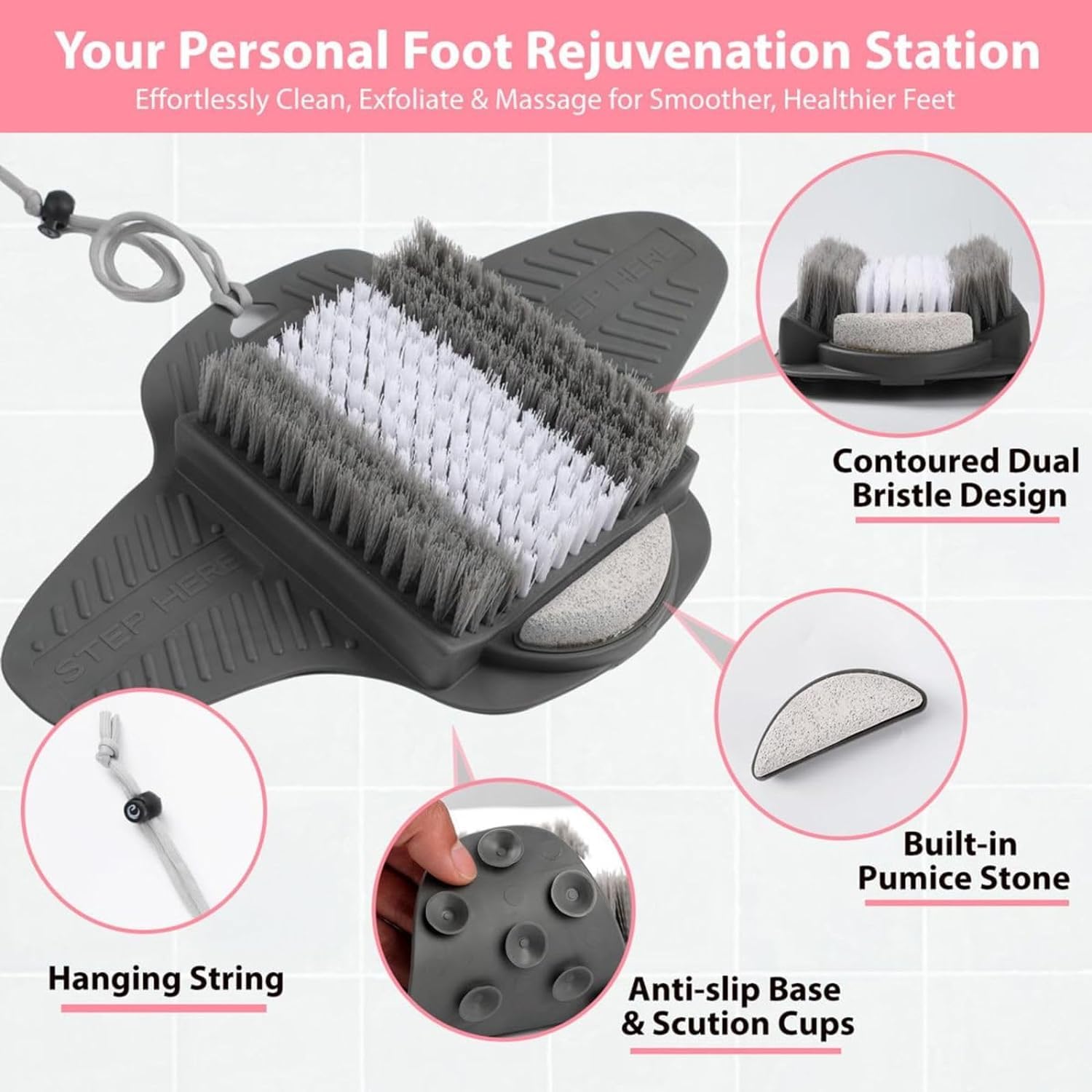 Efforest foot scrubber mat showing non-slip suction cups on the bottom