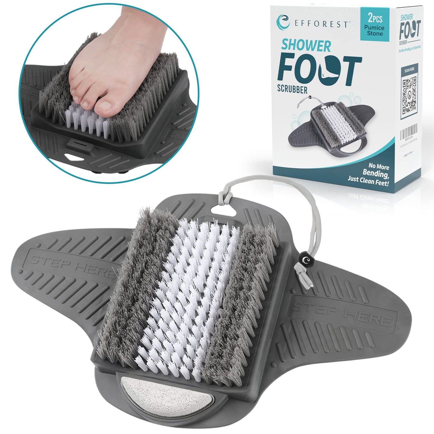 Efforest Shower Foot Scrubber Mat in modern shower setting