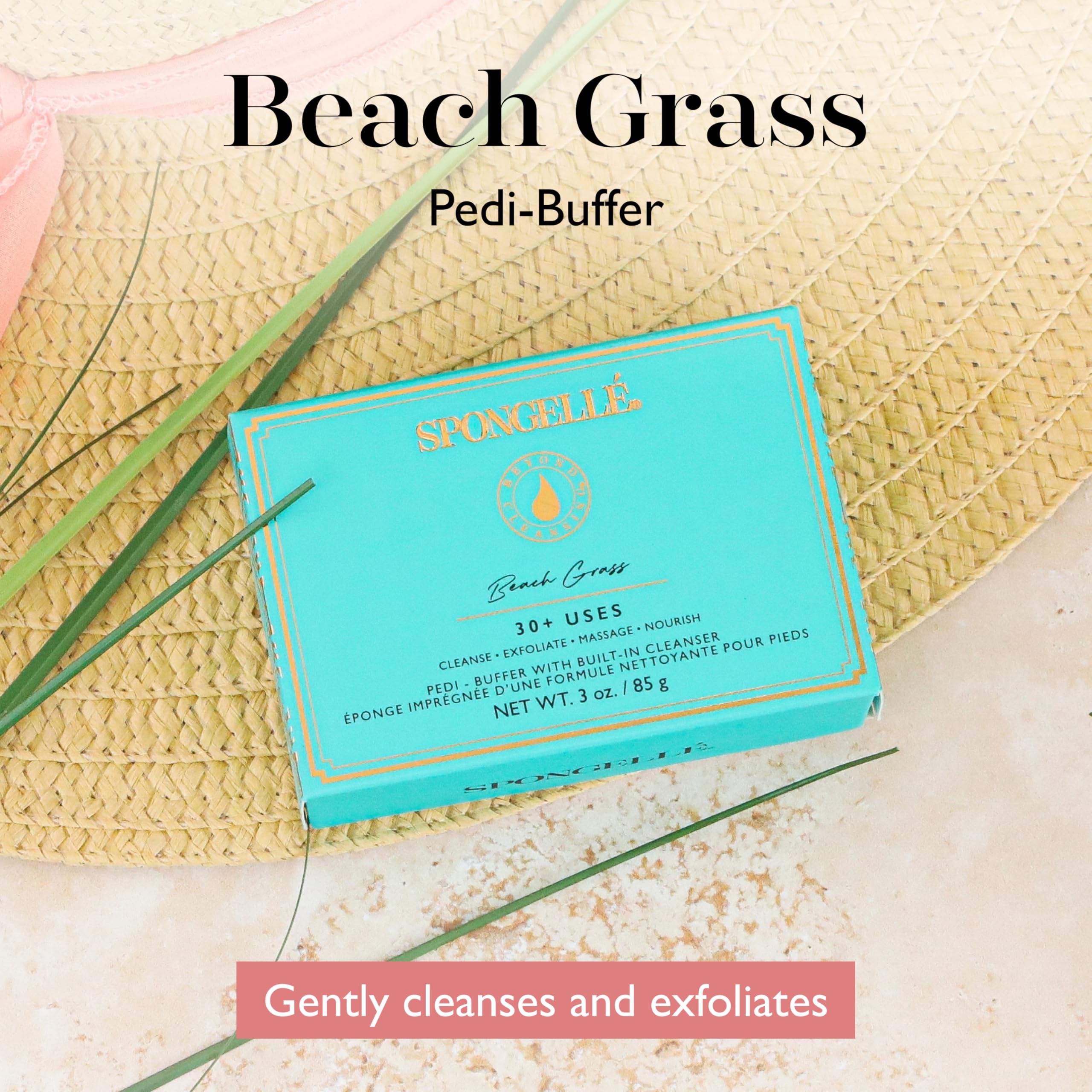 SPONGELLÃ‰ soap infused foot scrubber showing the unique textured exfoliating side