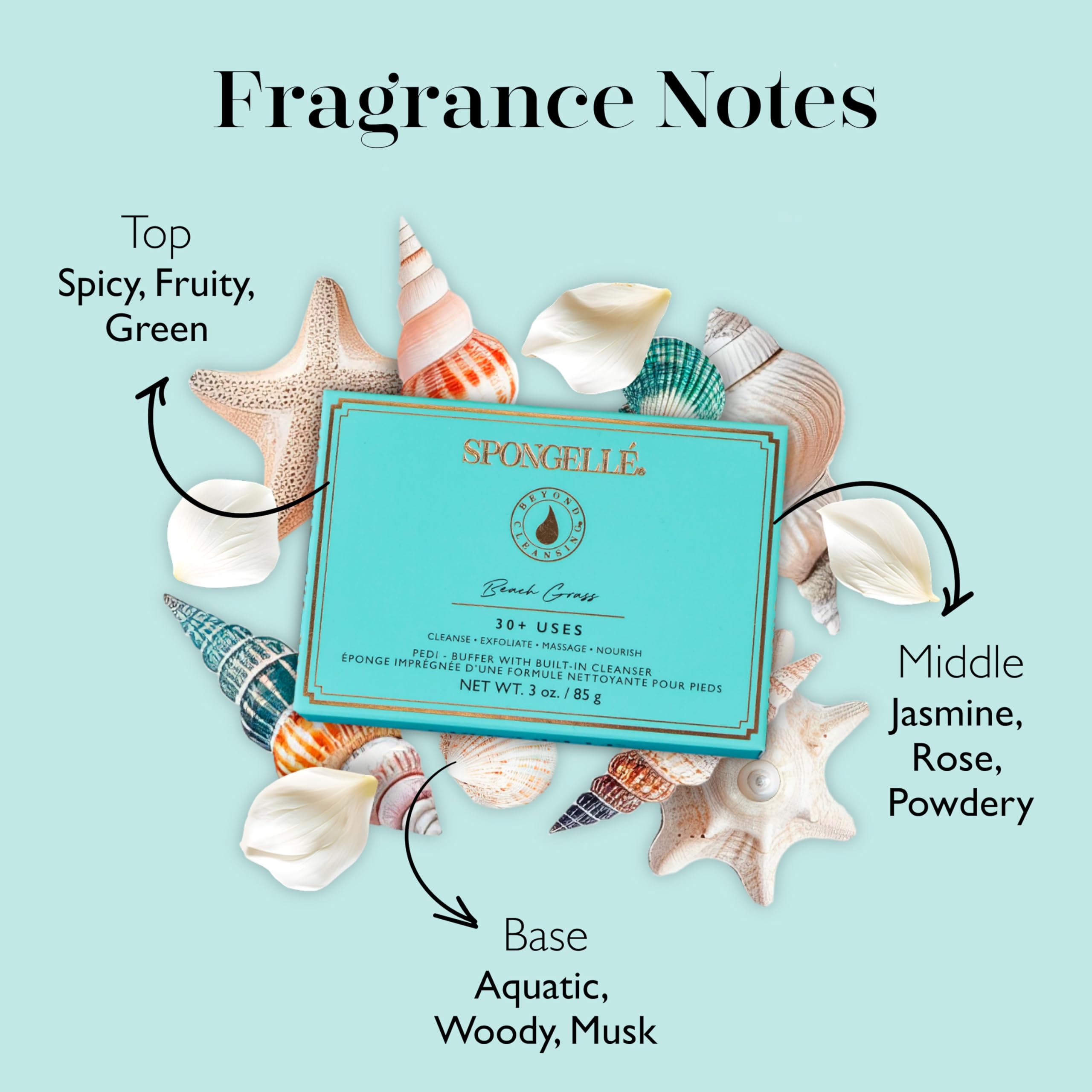 Beach Grass scented pedicure buffer displaying the cleansing sponge texture