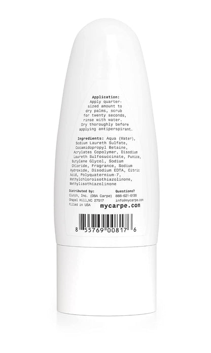 Carpe Exfoliating Foot Scrub packaging branding and benefits list