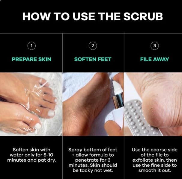 Application of Dermasuri foot spray on dry heel