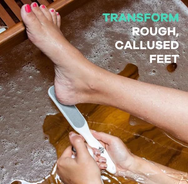 Using Dermasuri sole file to buff away dead skin