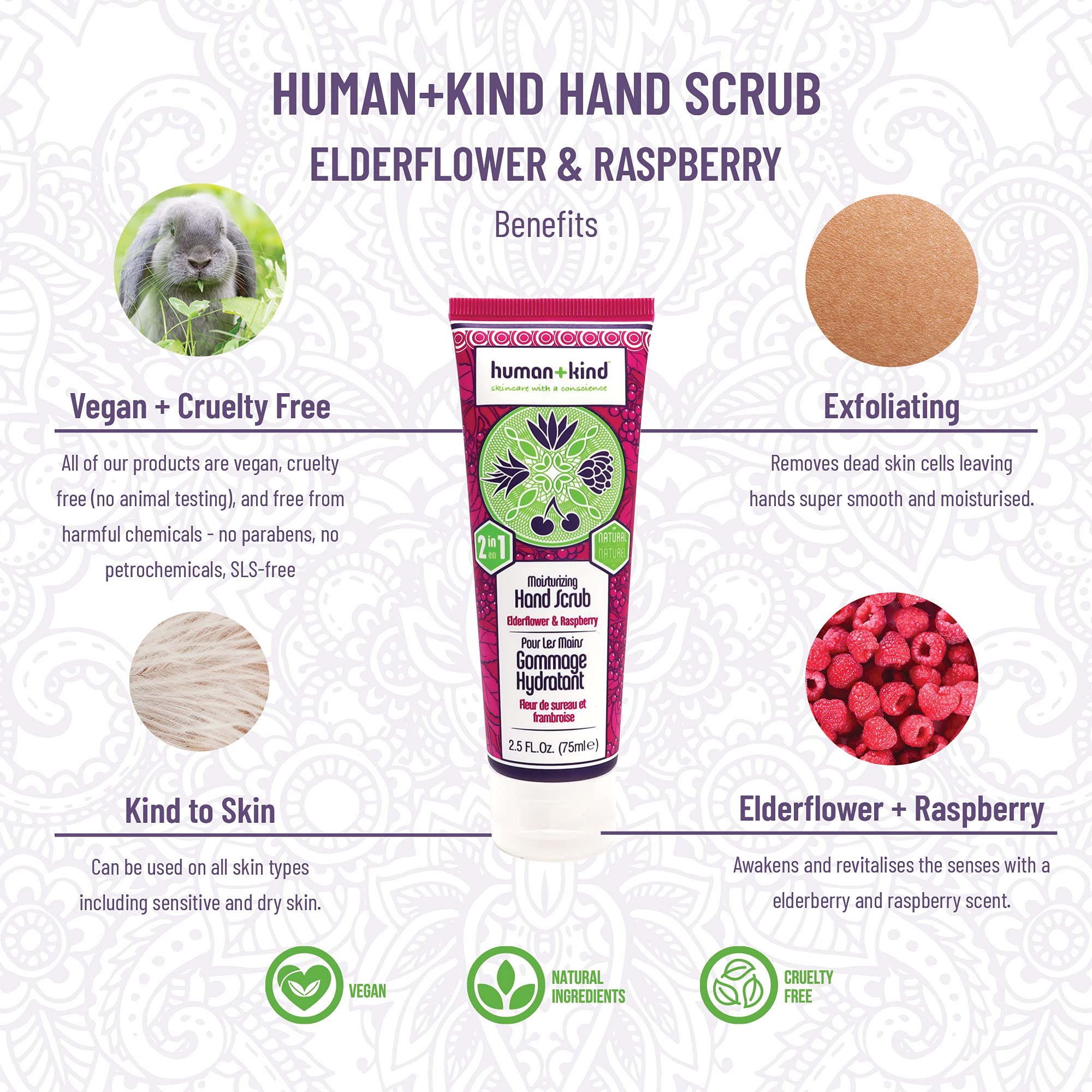 Human+Kind hand scrub texture showing natural raspberry seeds