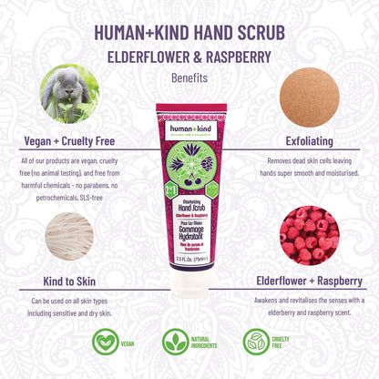 Human+Kind hand scrub texture showing natural raspberry seeds
