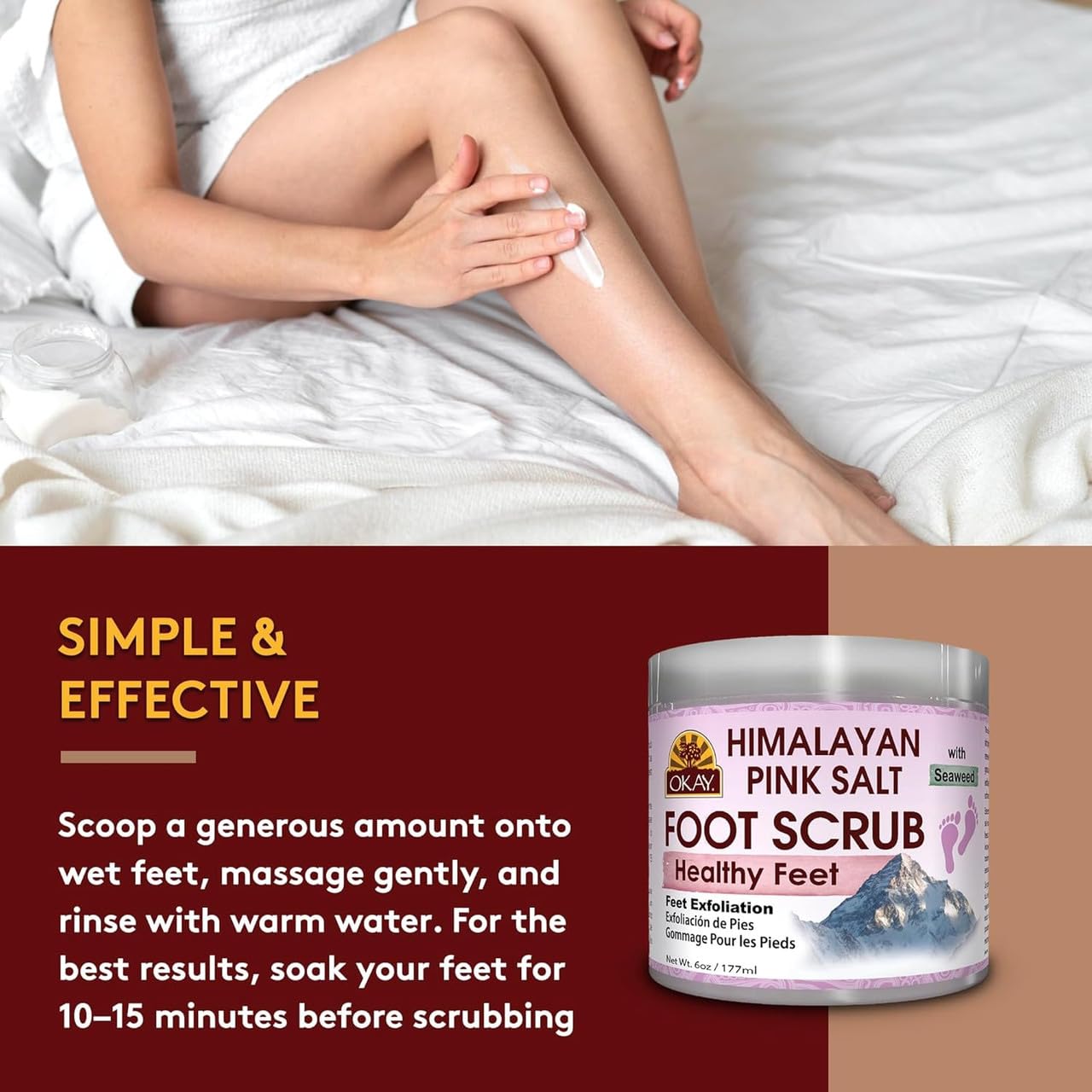 Deep exfoliating foot scrub by OKAY Pure Naturals featuring natural ingredients.