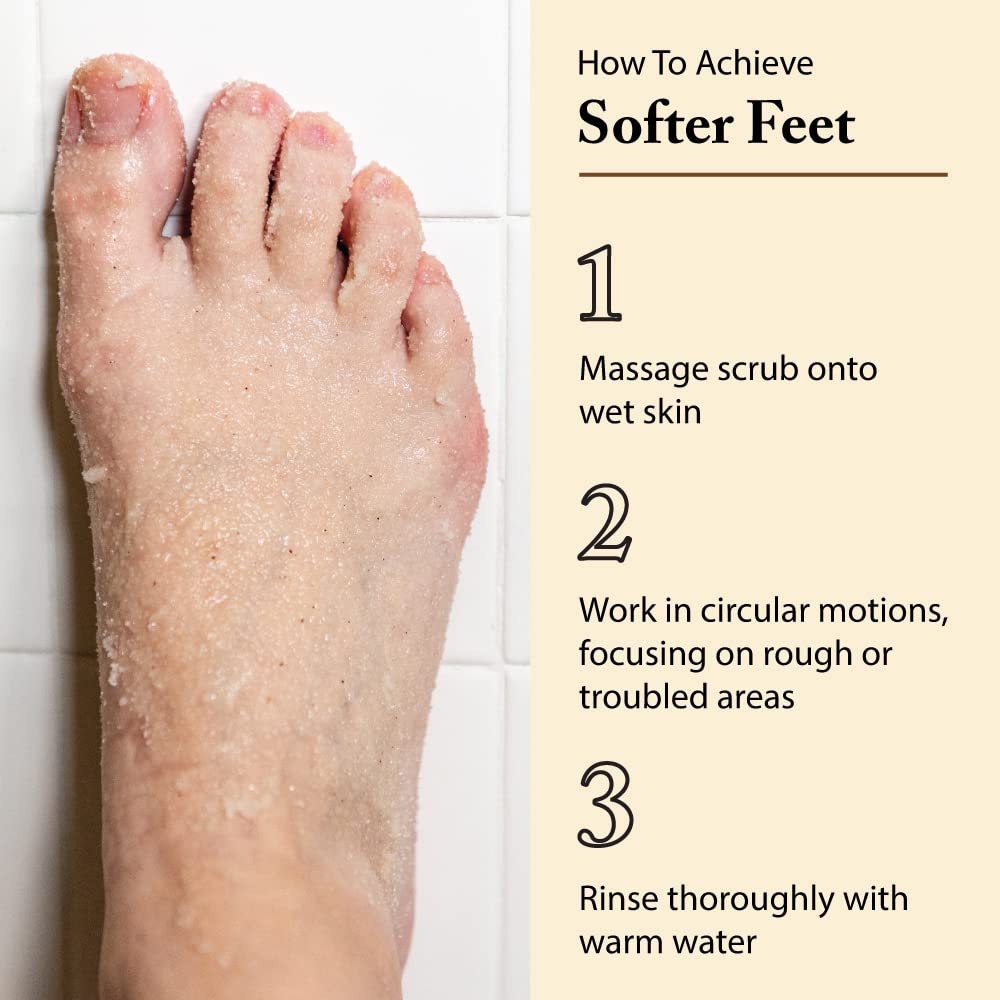 Using FootFitter scrub on cracked heels for exfoliation