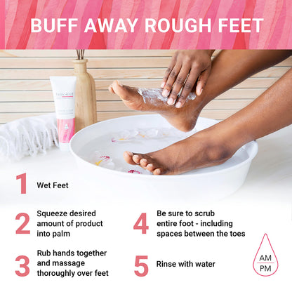 Back of Benefeet foot scrub tube with ingredient details
