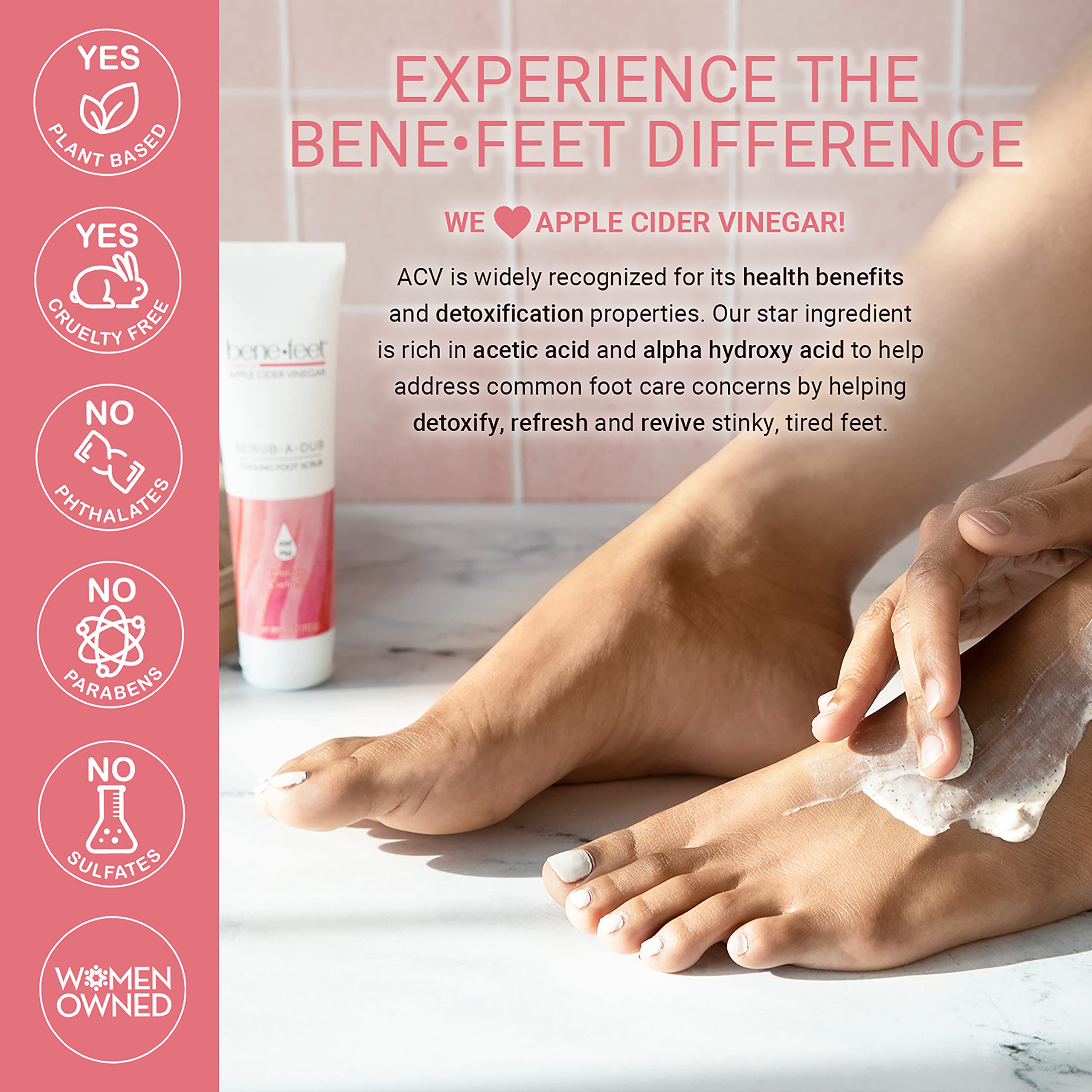 Benefeet Scrub-A-Dub tube next to fresh ingredients like apricots