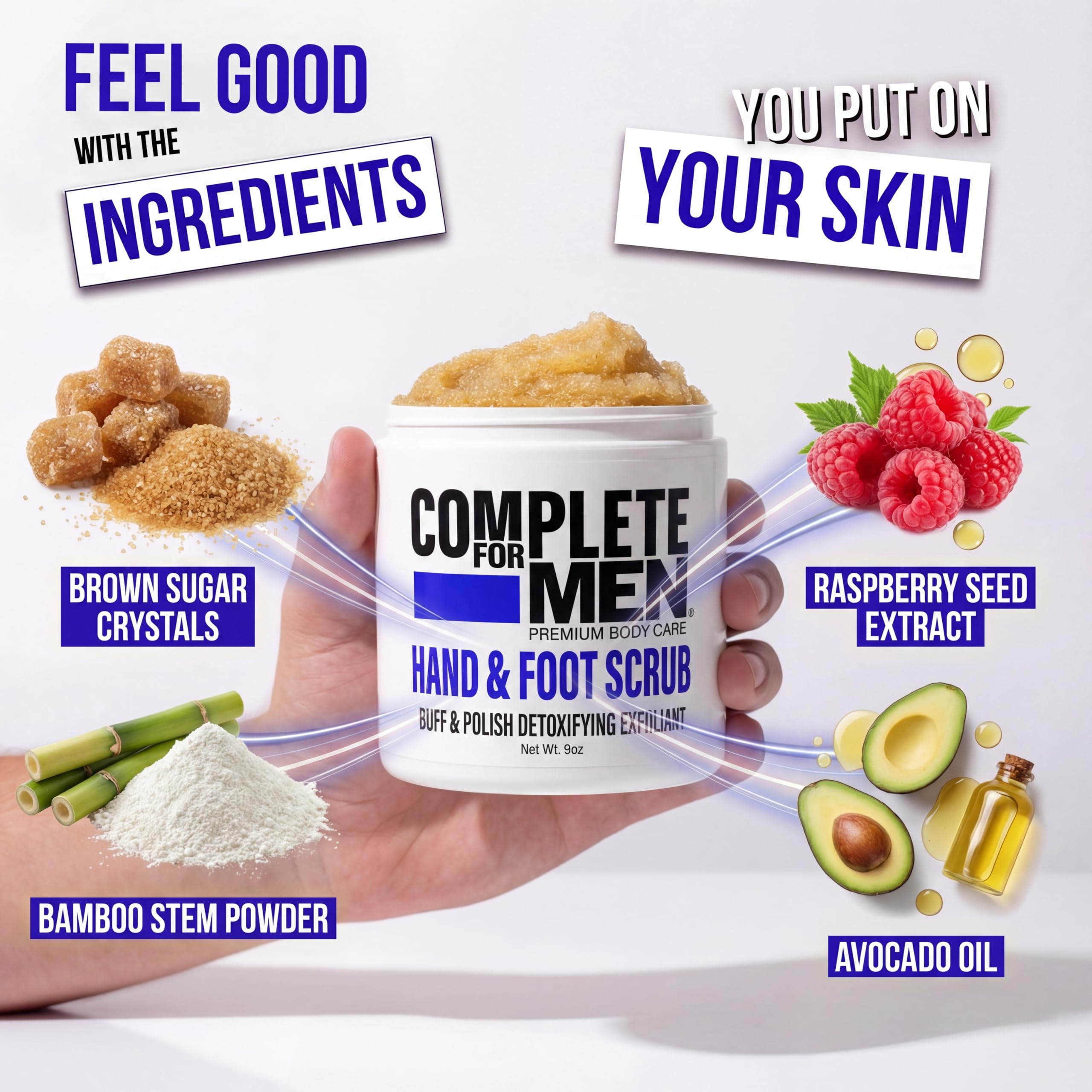 Back of Complete For Men scrub jar showing ingredients
