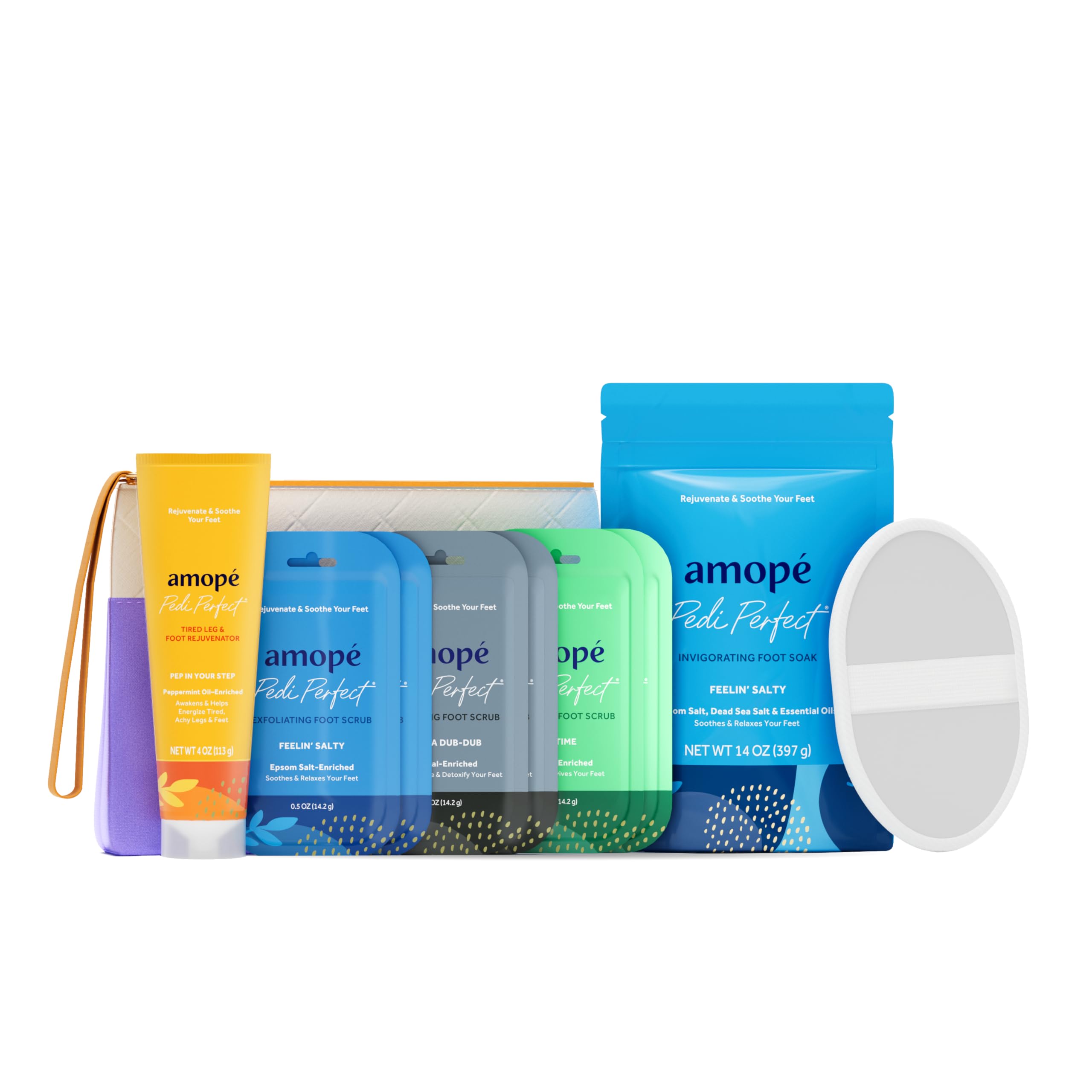 Amope foot care scrubs and soak collection