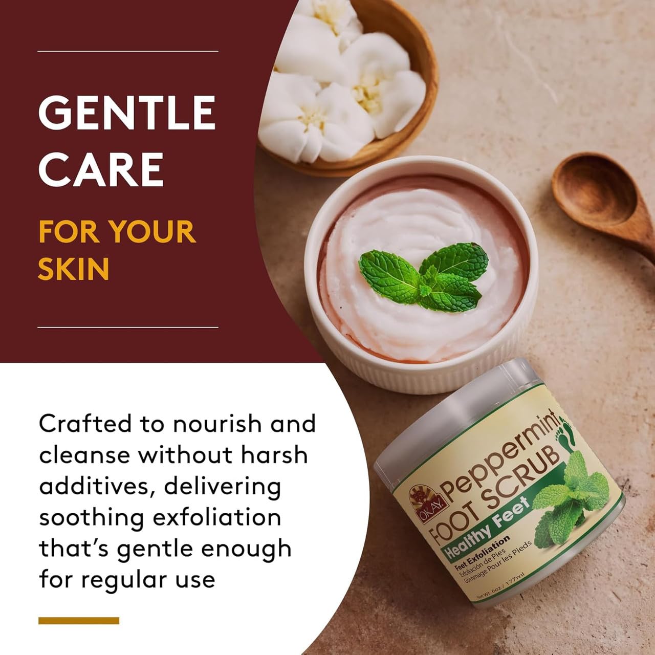 Creamy texture of peppermint dead skin remover cream for smooth feet.