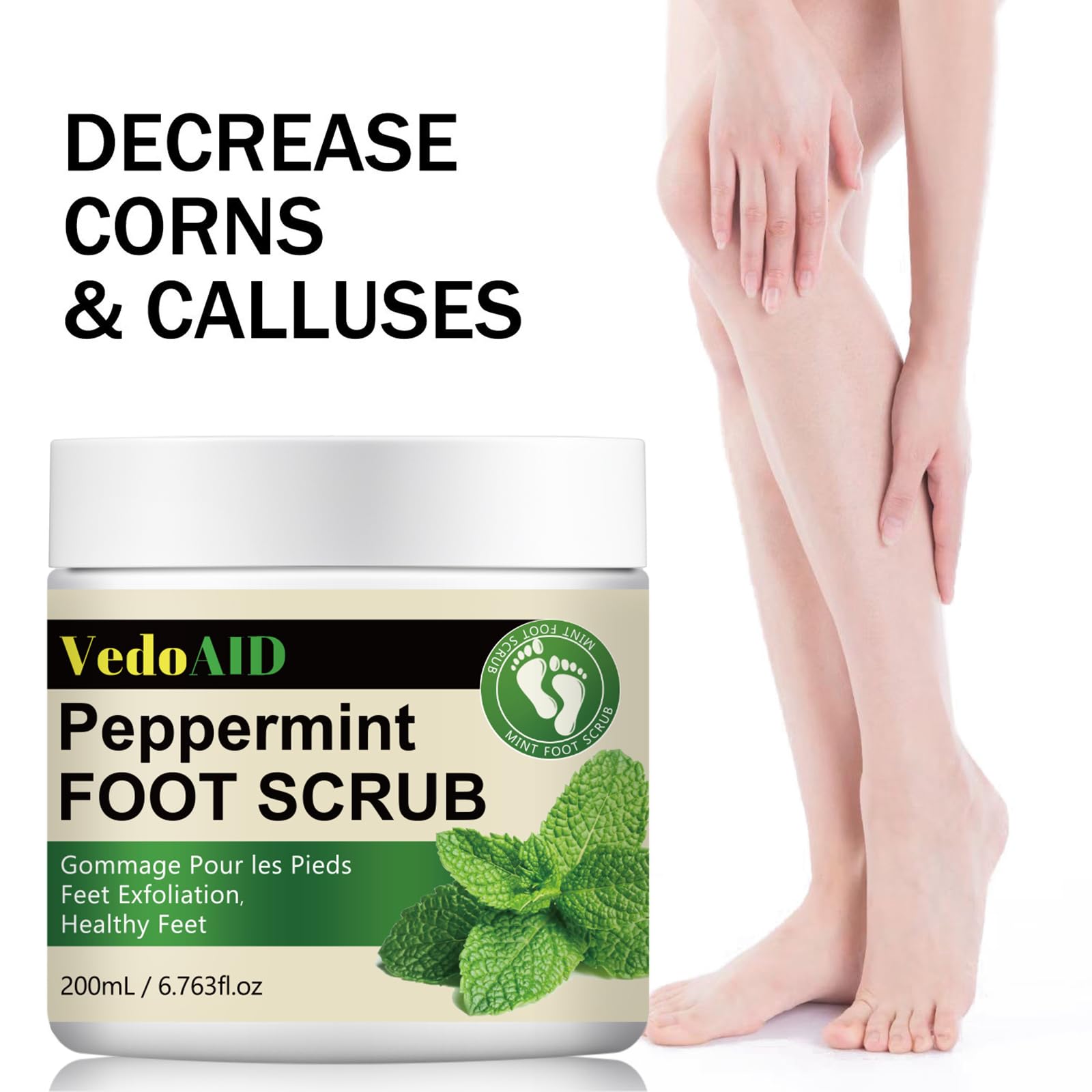Okay Peppermint Foot Scrub jar next to spa accessories