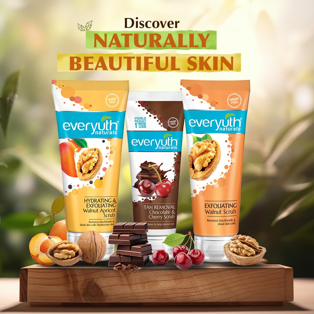 Authentic Everyuth 100g exfoliating walnut scrub tube for professional at home face exfoliation.