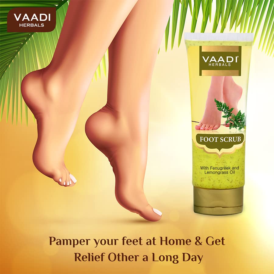 Natural exfoliating foot cream with lemongrass oil and fenugreek ingredients