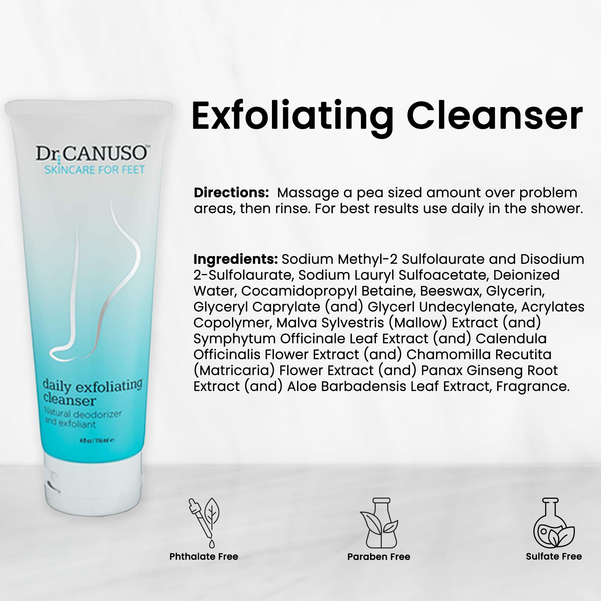 Texture detail of the Dr. Canuso daily exfoliating cleanser for soft and smooth feet.