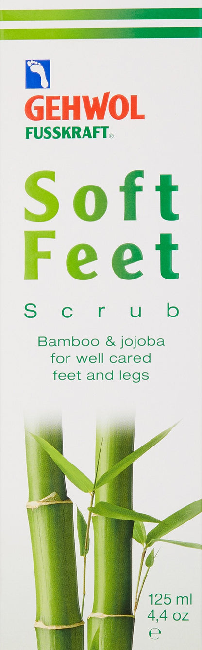 Gehwol Soft Feet Scrub texture close up showcasing the dual action bamboo granulate and sugar crystal exfoliating formula.